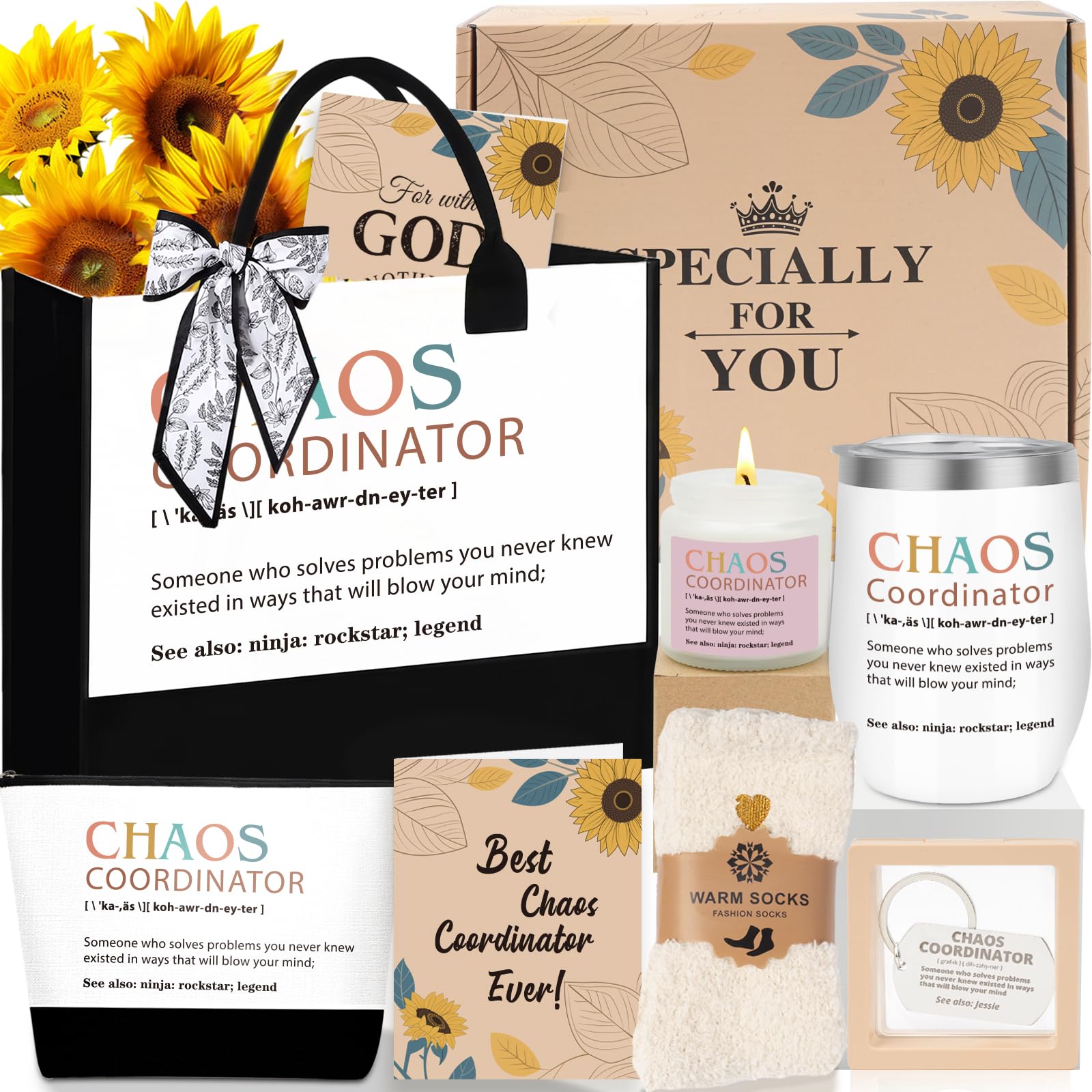 Thank You Gifts for Women, Chaos Coordinator Gift Basket with Canvas Tote Bag for Coworker Manager Boss Lady Nurse Employee Teacher, Administrative Professional Day Gifts, Birthday & Christmas