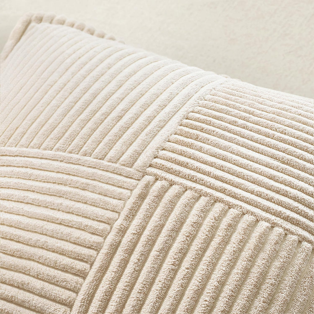MIULEE Christmas Corduroy Pillow Covers with Splicing Set of 2 Super Soft Broadside Striped Decorative Textured Throw Cases for Cushion Bed Livingroom 18 x 18 inch, Beige