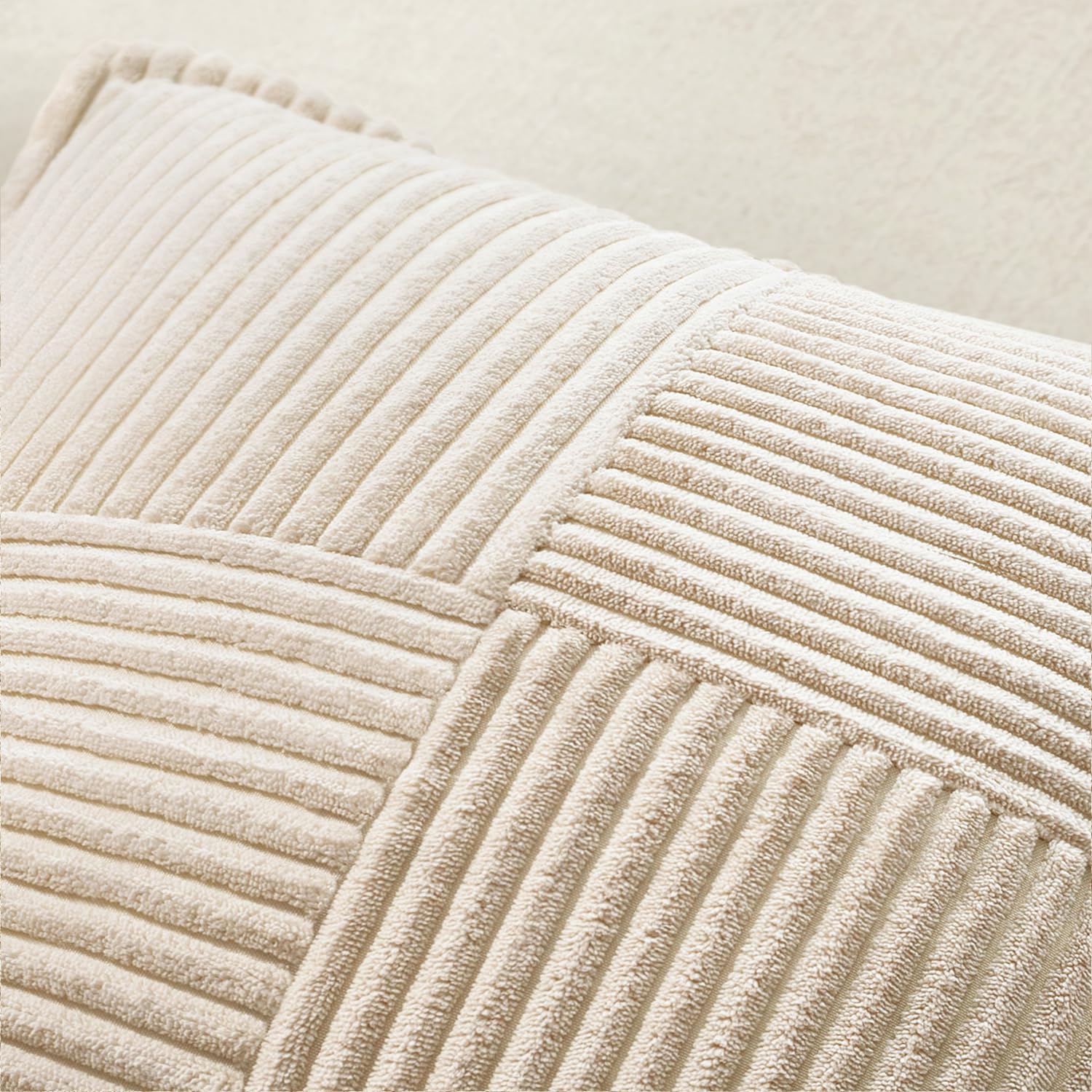MIULEE Christmas Corduroy Pillow Covers with Splicing Set of 2 Super Soft Broadside Striped Decorative Textured Throw Cases for Cushion Bed Livingroom 18 x 18 inch, Beige