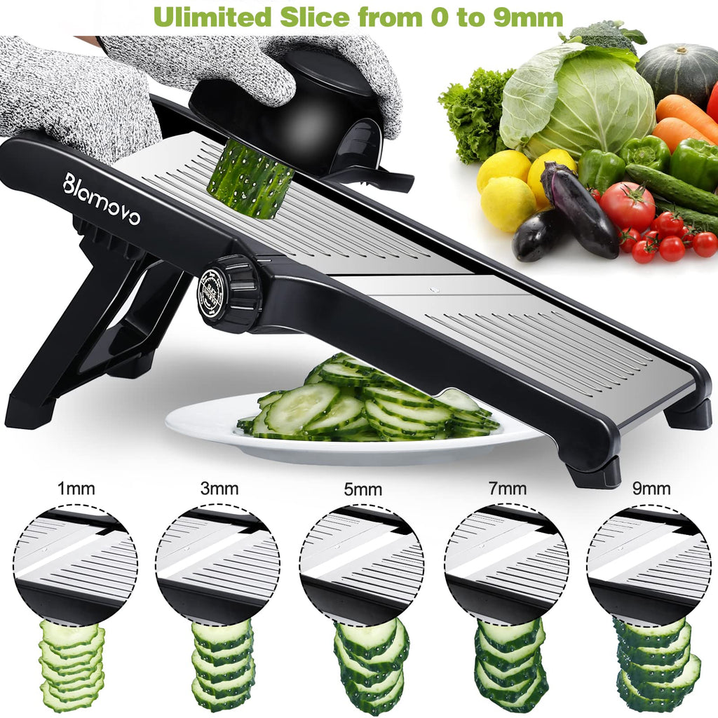 Blamovo Mandoline Slicer for Kitchen, Vegetable Mandolin Slicer with Adjustable Thickness by One-Knob Control, Veggie Fruit Potato Slicer Julienne, with Safety Gloves
