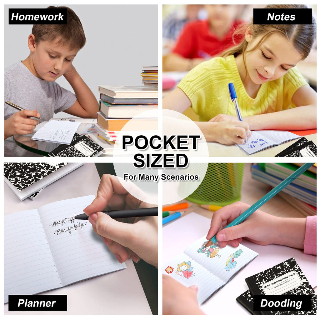 feela Mini Composition Notebook, Cute 30 Pack Black Narrow Ruled Mini Composition Books Bulk, Small Pocket Marble Journal Notebooks for Kids Students College Office, Pocket Size 4.5 x 3.25 in