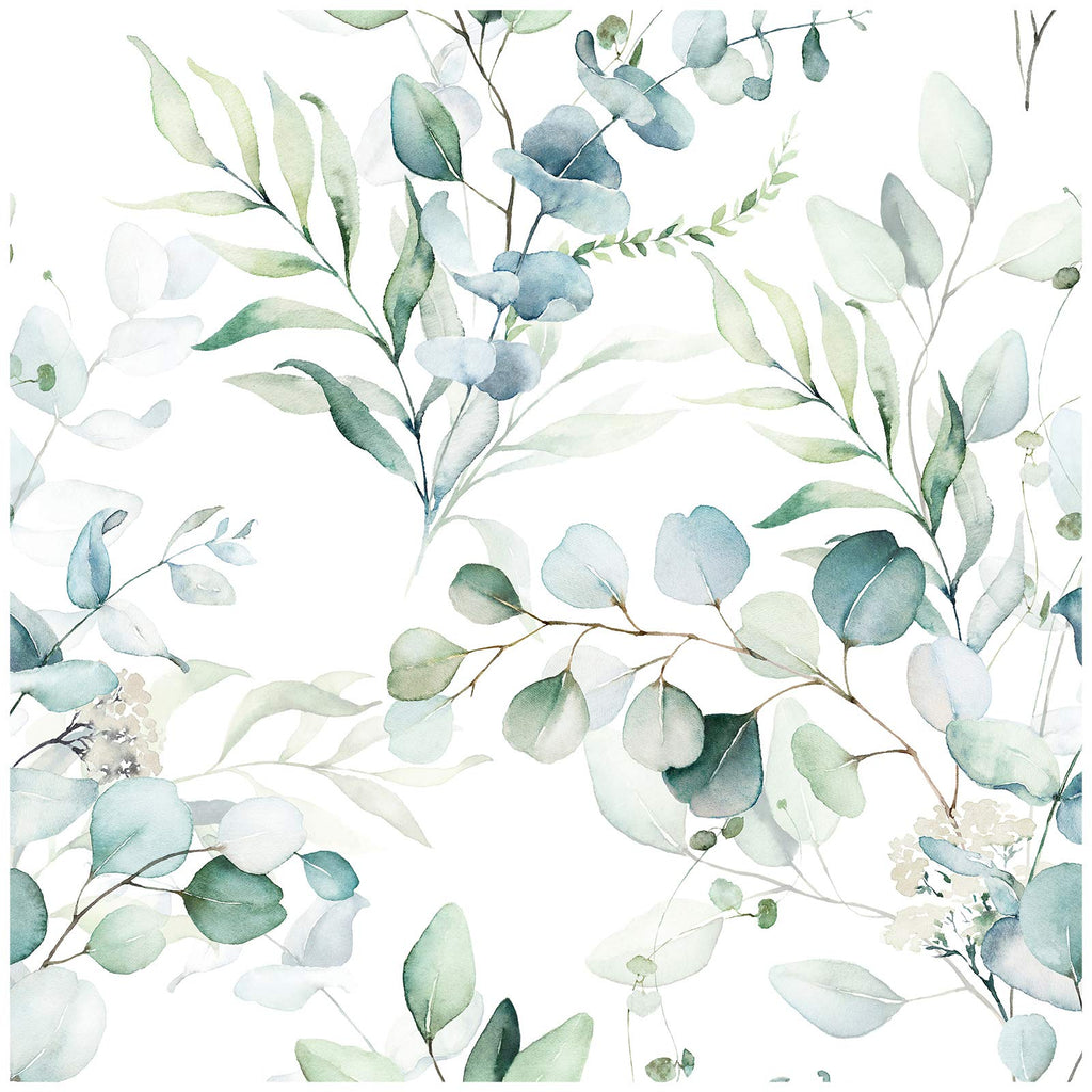 HaokHome Peel and Stick Wallpaper Green/White Eucalyptus Leaf Wall Mural Home Nursery Decor 44.5cm x 3m