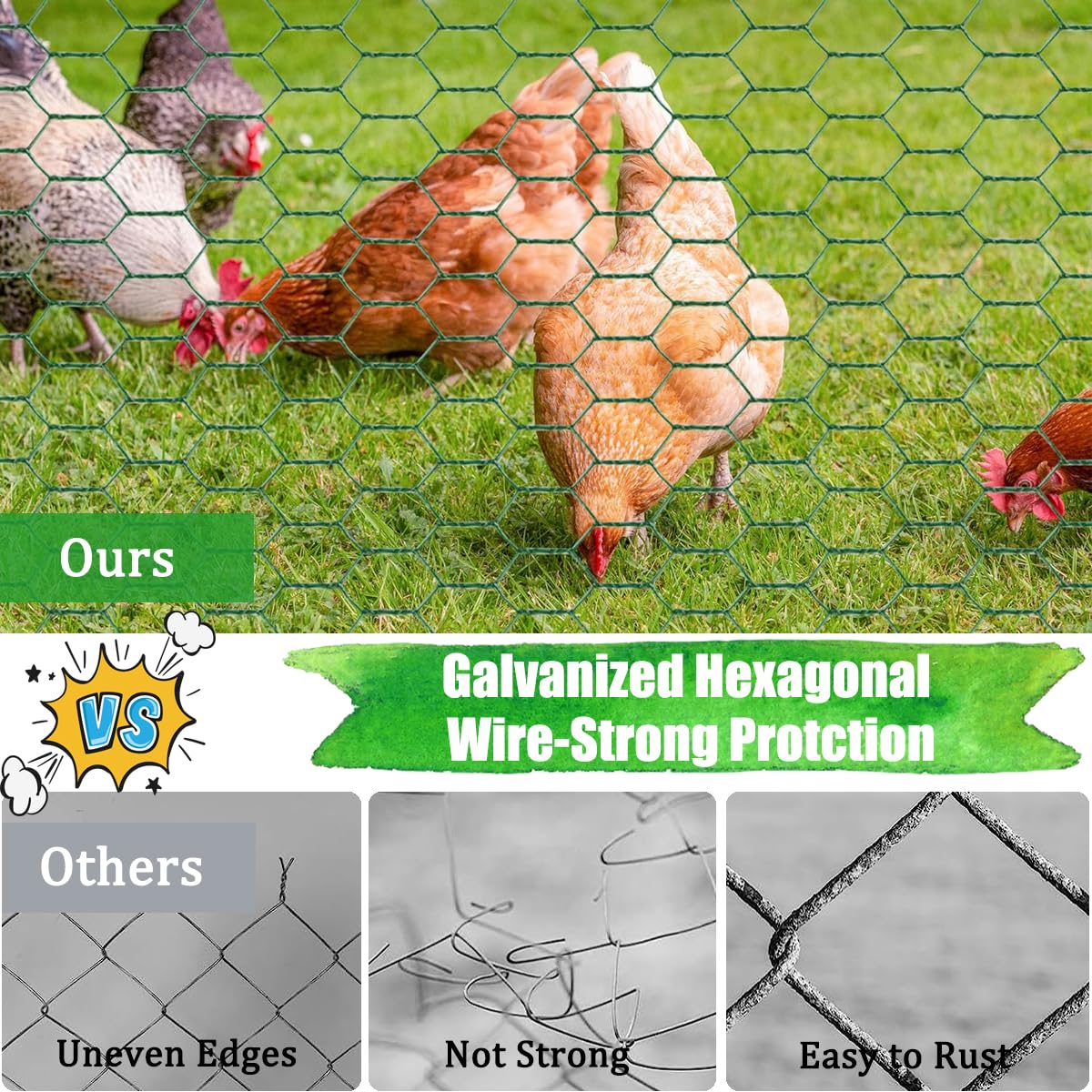 Wonninek Chicken Wire for Floral Arrangements, 16 x 236 Inches Gauge Galvanized Steel Wire Fence Ideal with Zip Ties for Crafting, Garden Protection, Bird Enclosures, Chicken Coops, Poultry Netting