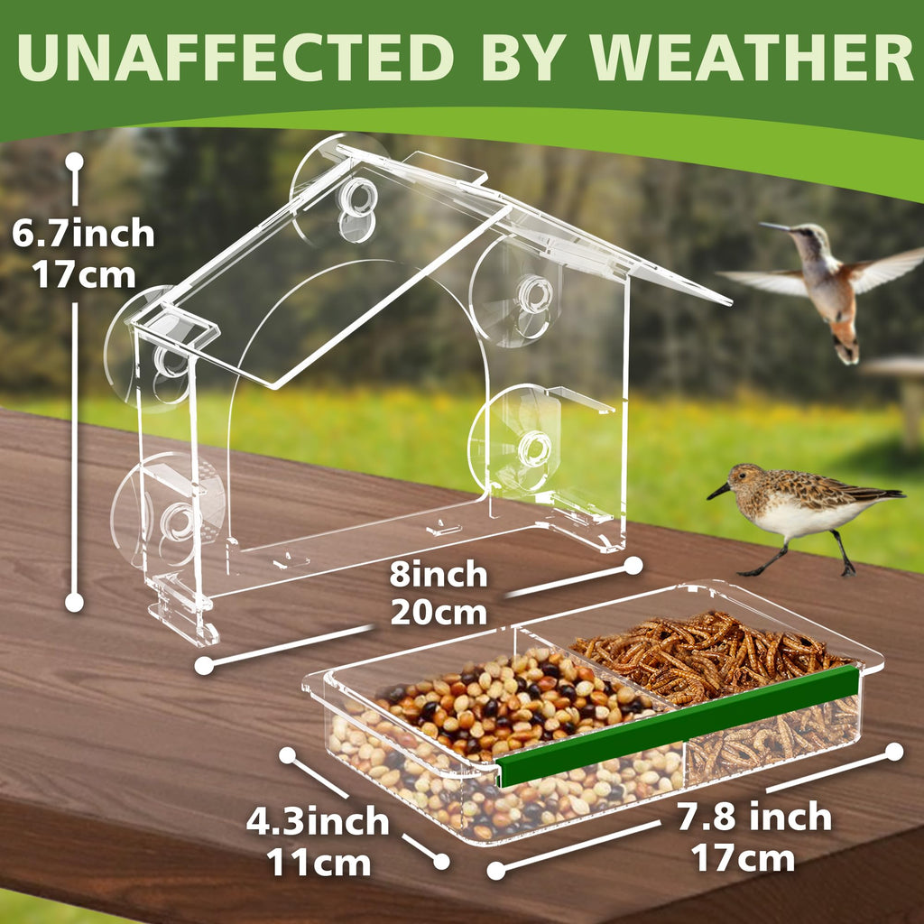 Window Bird Feeder for Outdoors, Clear Bird Feeders with 5 Extra Strong Suction Cups, Sturdy and Durable Bird House for Window Viewing Outside, Garden Decor Gifts for Bird Lover