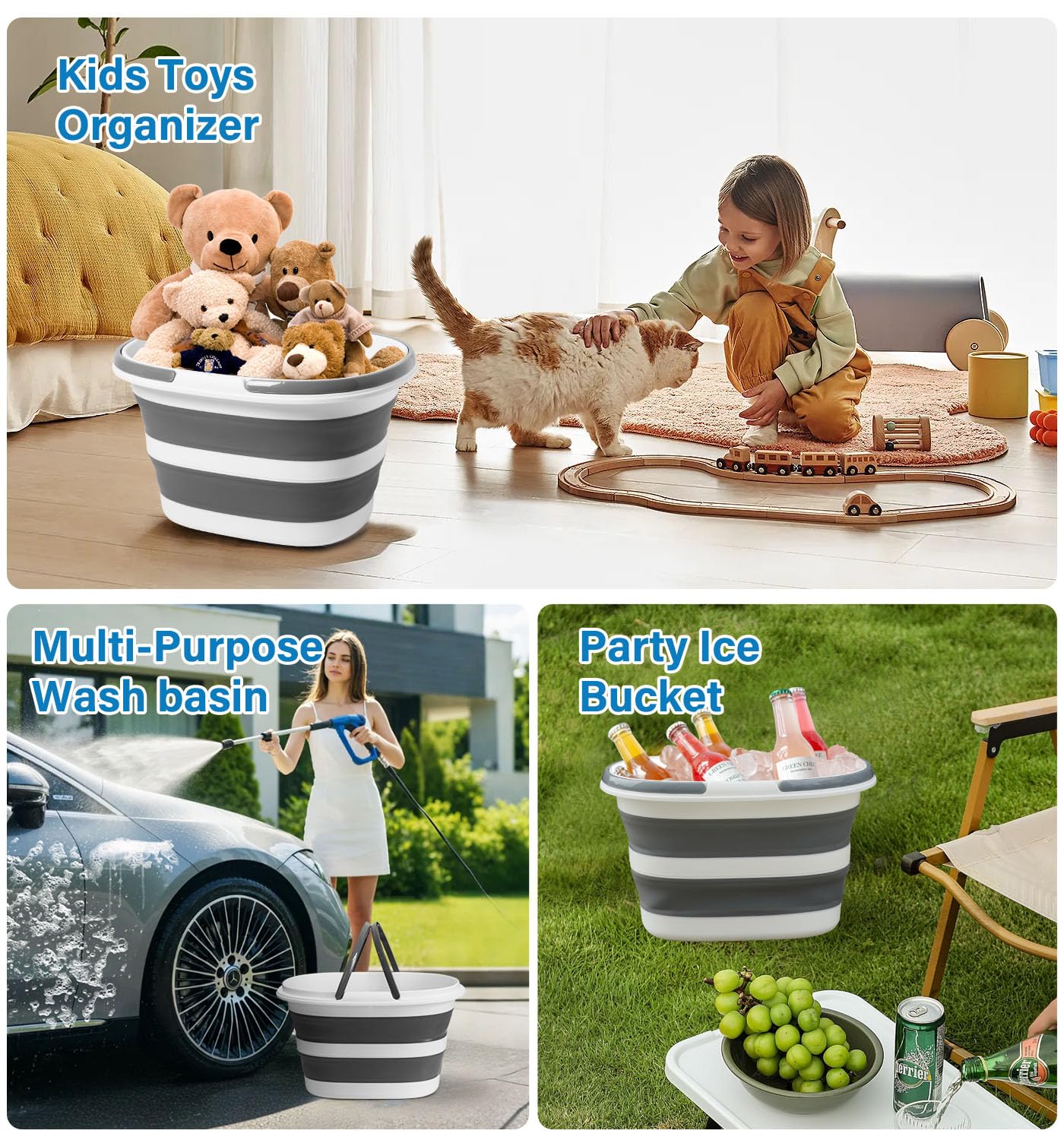 Zonopy 16L Collapsible Mop Bucket with Handles - Space Saving Foldable Silicone Tub for Cleaning, Laundry, Storage - Portable Wash Basin for Home & Car - 4.2 Gallon Compact Utility Bucket