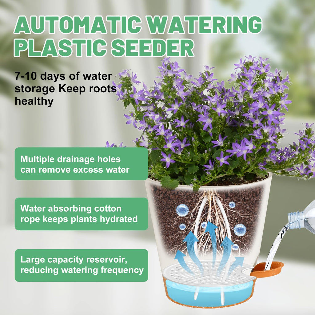 Plant Pots 5 Pack 7+6.5+6+5.5+5 Inch, Self Watering Planters with Drainage Hole, Plastic Plant Pots Indoor Decorative Modern Planting for Various Plants, Planters for Indoor Plants