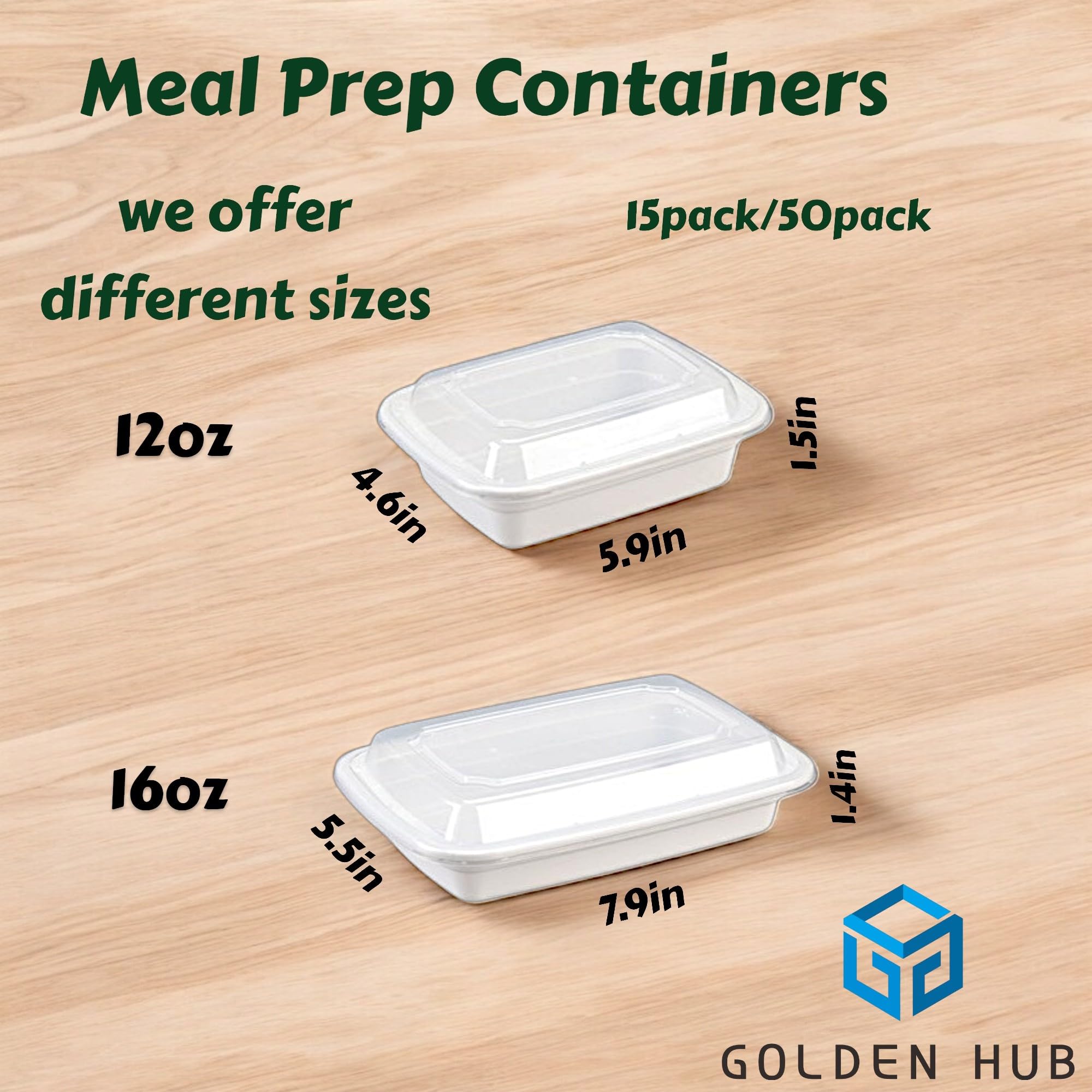 Golden Hub 50 Pack 16 oz White Meal Prep Containers with Lids, Rectangular Plastic Take Out Containers, Microwavable & BPA-Free Food Storage for Lunch & Portion Control
