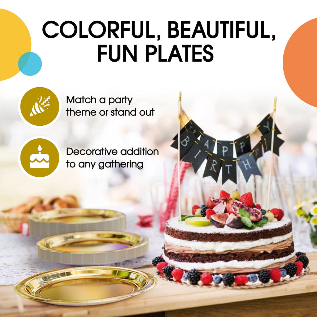 Gold Paper Plates 9 Inch 100 Count - Gold 9 Inch Paper Plates - Bulk Paper Plates Gold Disposable Plates - Disposable Cake Plates Paper Plate Gold - Exquisite