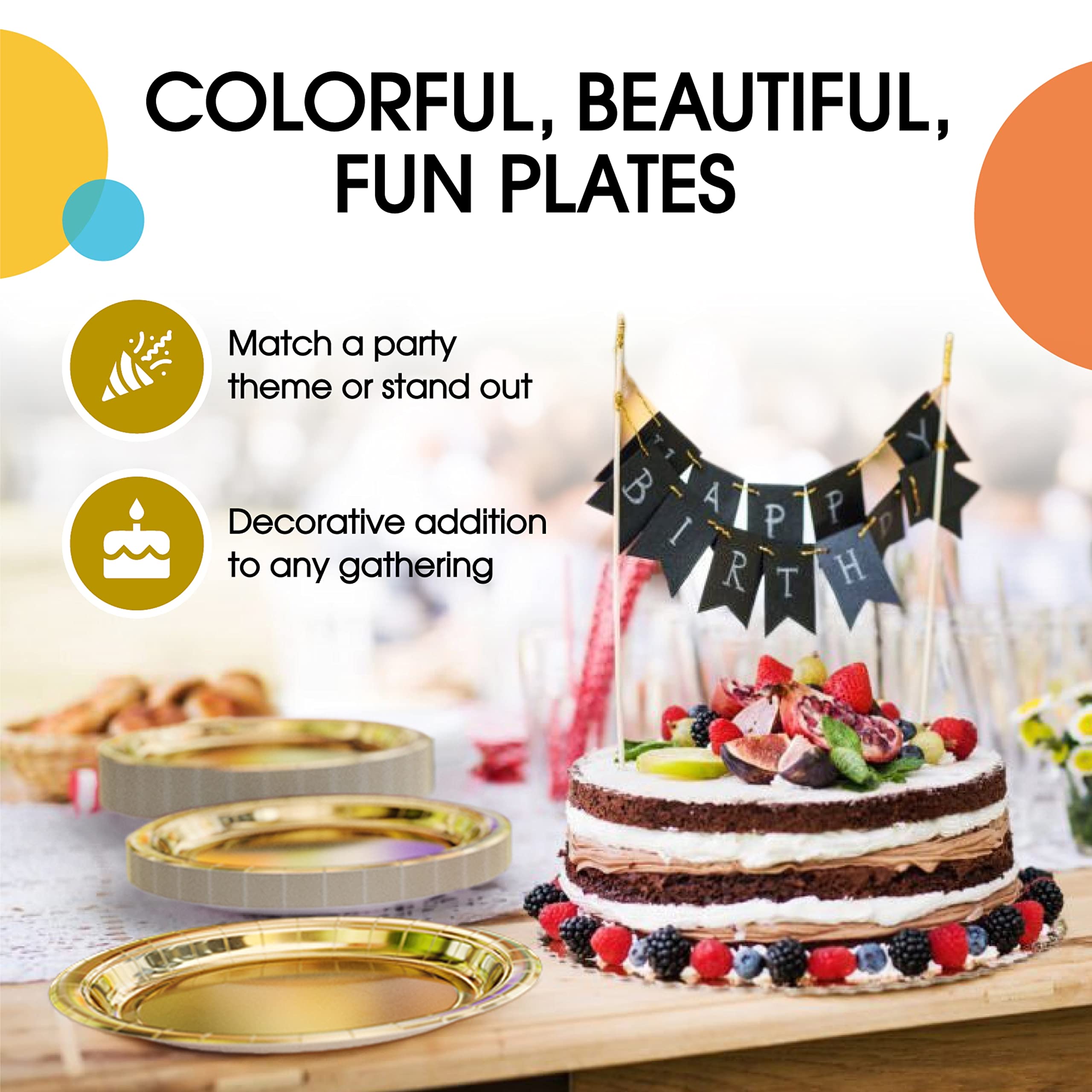 Gold Paper Plates 9 Inch 100 Count - Gold 9 Inch Paper Plates - Bulk Paper Plates Gold Disposable Plates - Disposable Cake Plates Paper Plate Gold - Exquisite