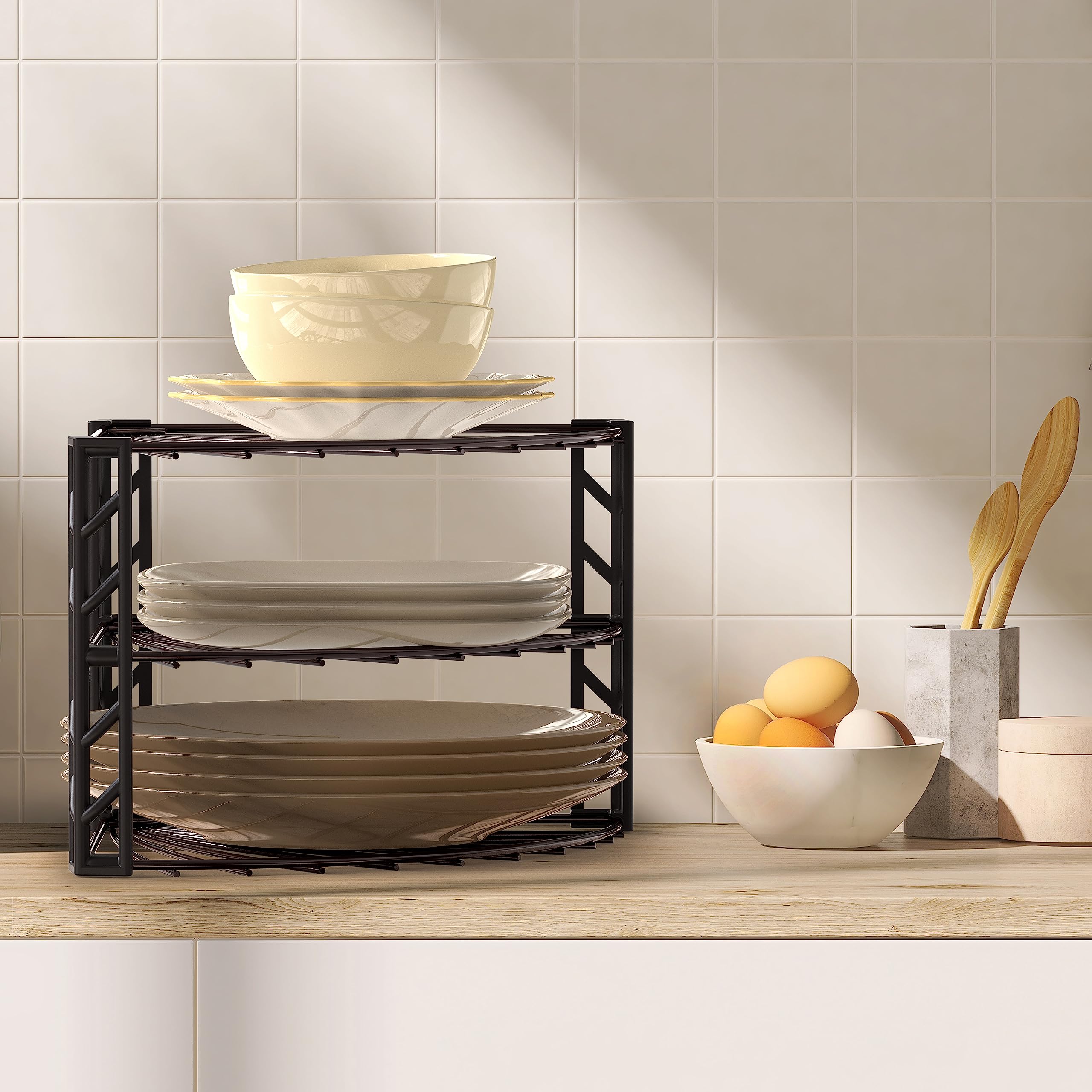 Simple Houseware 3-Tier Corner Shelf Plate Rack for Counter and Cabinet Organizer, Bronze