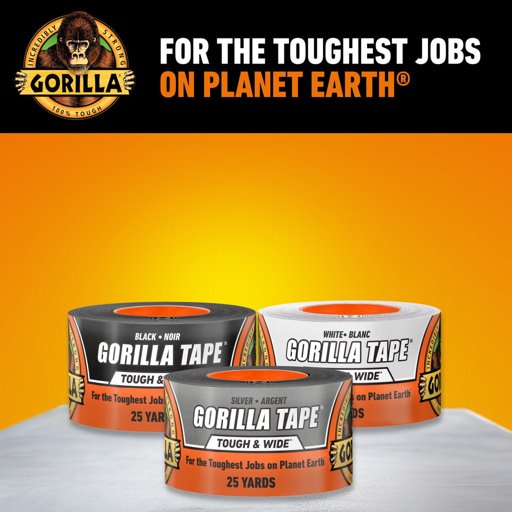 Gorilla Tough & Wide All Purpose Universal Duct Tape, Double-Thick Adhesive, All Weather Resistant Shell, Reinforced Backing, Silver, 2.88 in x 25 yd