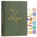 Lanpn Blank Recipe Book Cookbook to Write in Your Own Recipes, Waterproof B5 Empty Cooking Journal for 120 Recipes, Leather Cover Recipe Notebook with Stickers to Organize Your Family Recipes, Green