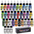 HOMY ARTY Airbrush Paint - 30 Colors with 3 Thinner, Ready to Spray Airbrush Paint Set, Water-Based Acrylic Airbrush Paints for Metal, Plastic Models, Canvas, Wood, 20ml/Bottle