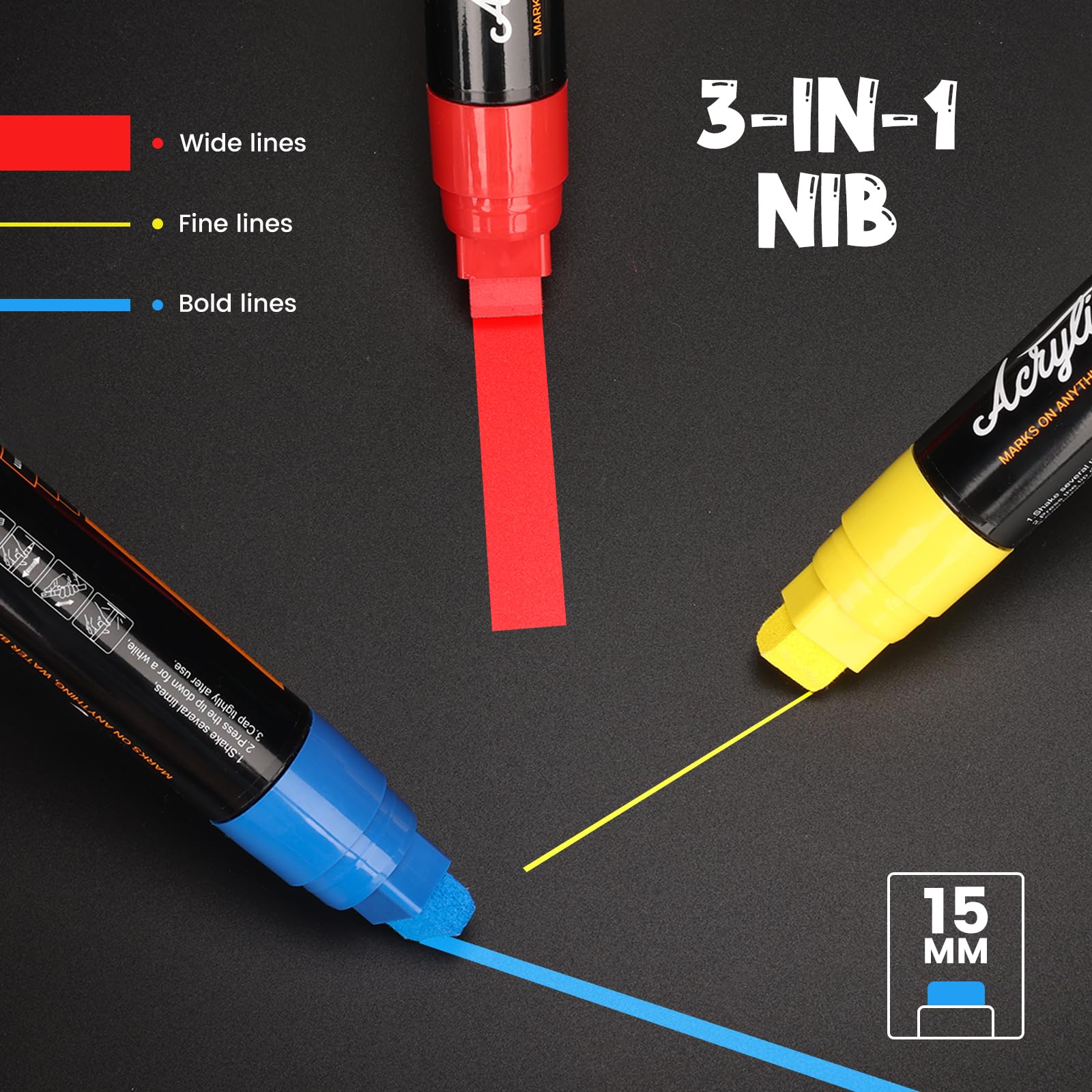 15mm Jumbo Arcylic Markers Paint Pen, 10 Colors Thick Wide Tip Water Based for Rock Painting, Poster, Glass, Wood, Sign, Canvas, Metal, Wall Painting for Artists and Adults