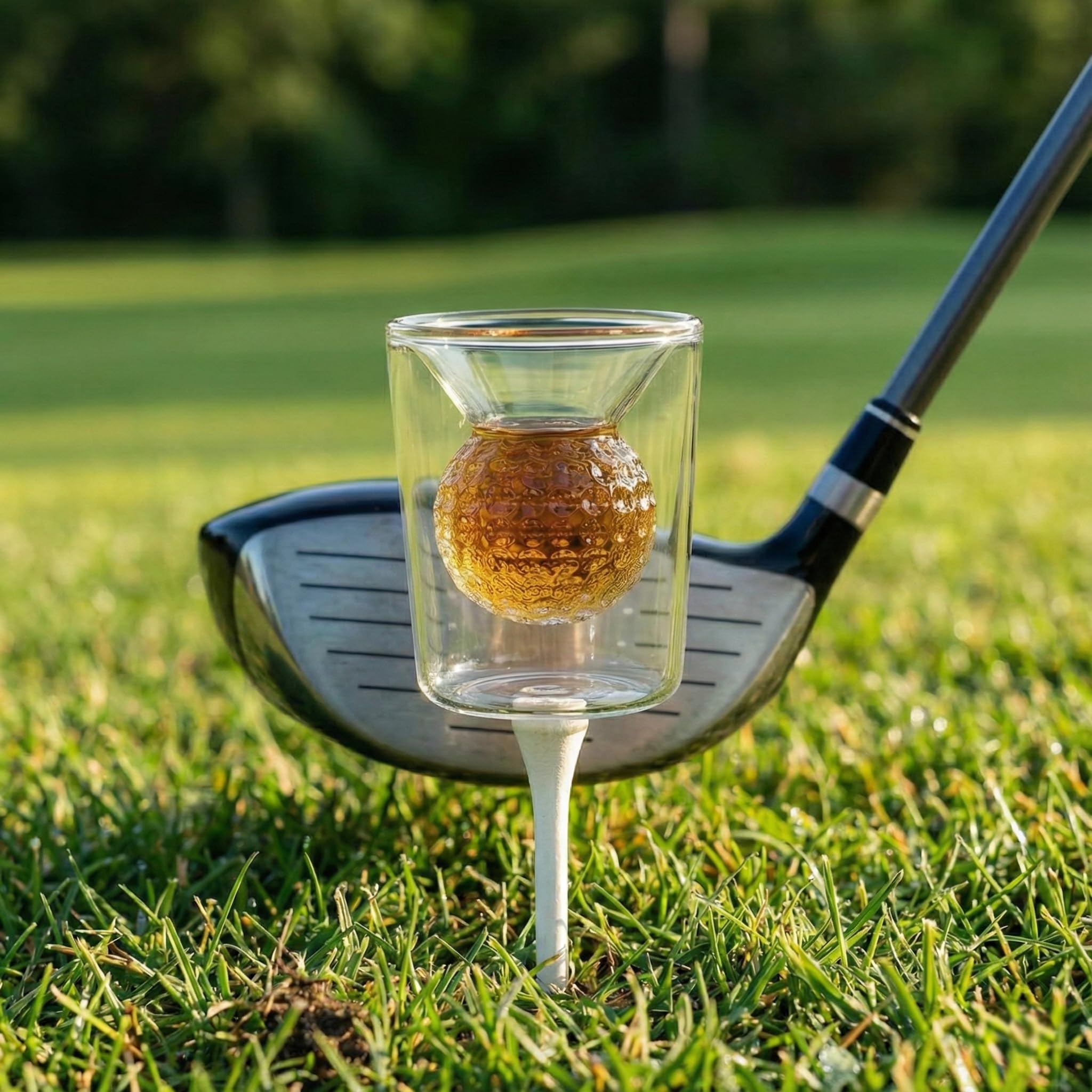 Golf Ball Shot Glass Set Funny Handmade Golf Gifts for Men - 2 oz Double Walled Glasses with 3D Shape Golf Ball Inside for Tequila, Scotch, Whiskey, Bourbon, and Cocktail (4)