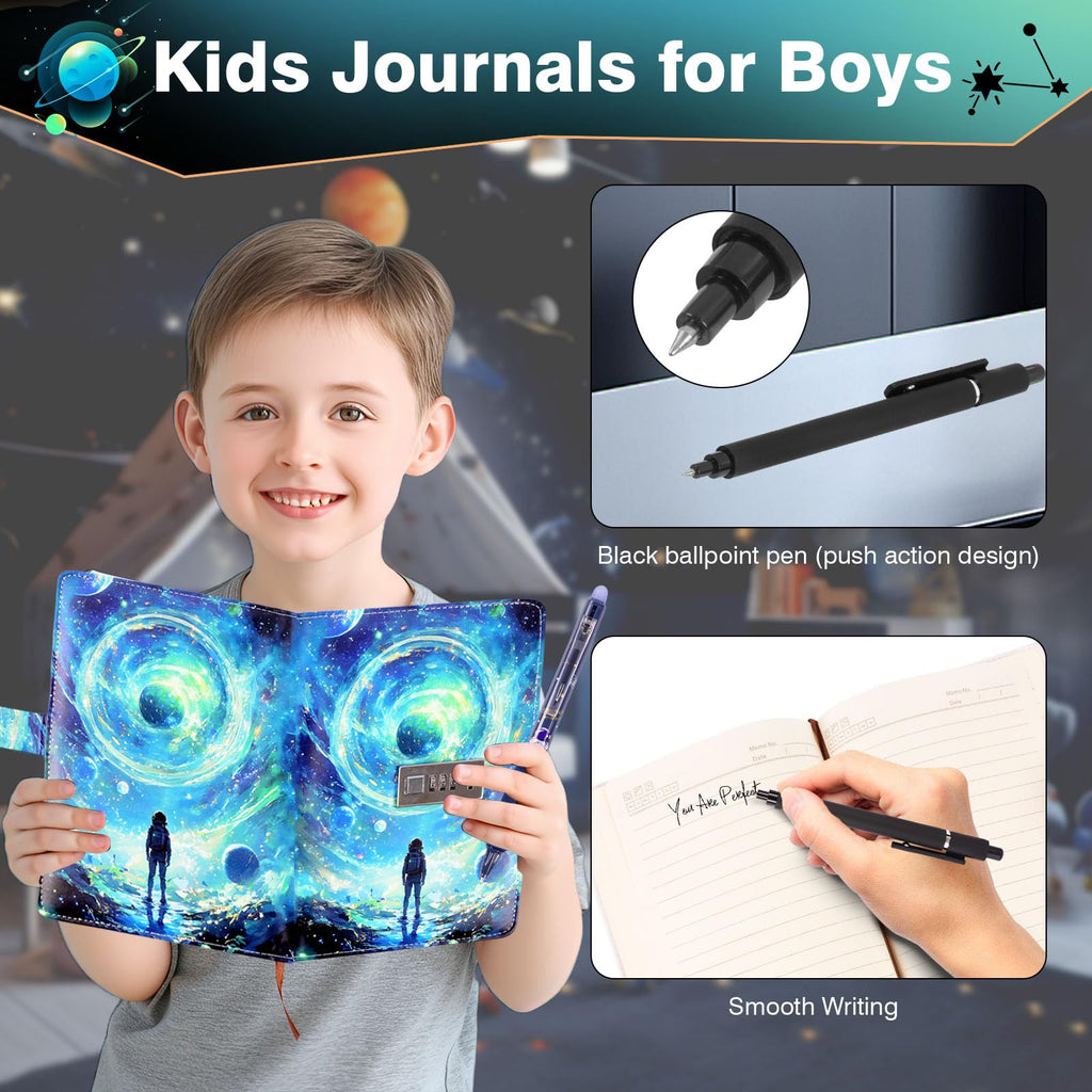 Diary with Lock for Boys Ages 8-12, A5 Journal with Lock 192 Pages-Adventure Travel Kids Journals for Teen Boys, Secret Diary with Pen, Notebook for 10 11 12 13 14 15 Teenage Kids Men