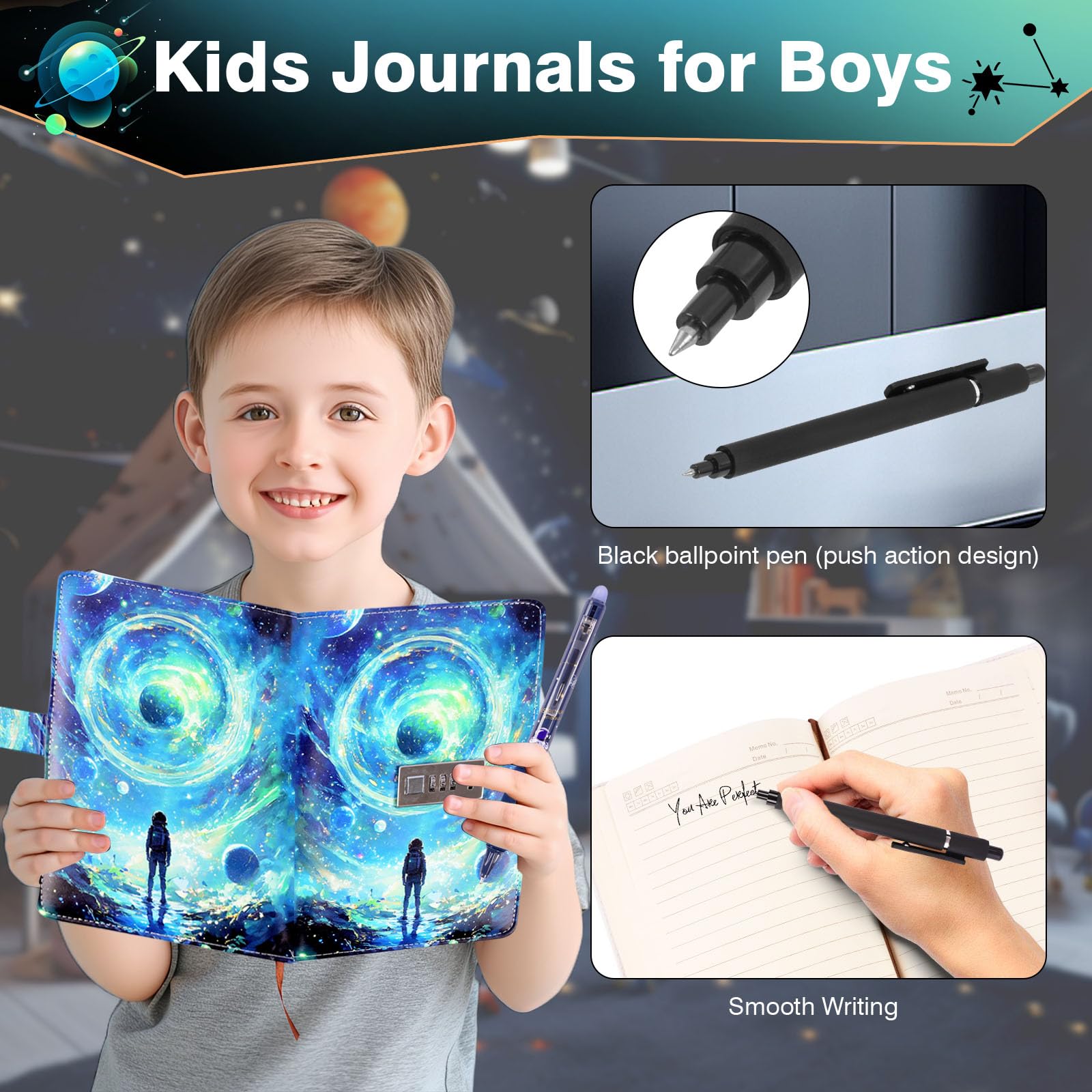 Diary with Lock for Boys Ages 8-12, A5 Journal with Lock 192 Pages-Adventure Travel Kids Journals for Teen Boys, Secret Diary with Pen, Notebook for 10 11 12 13 14 15 Teenage Kids Men