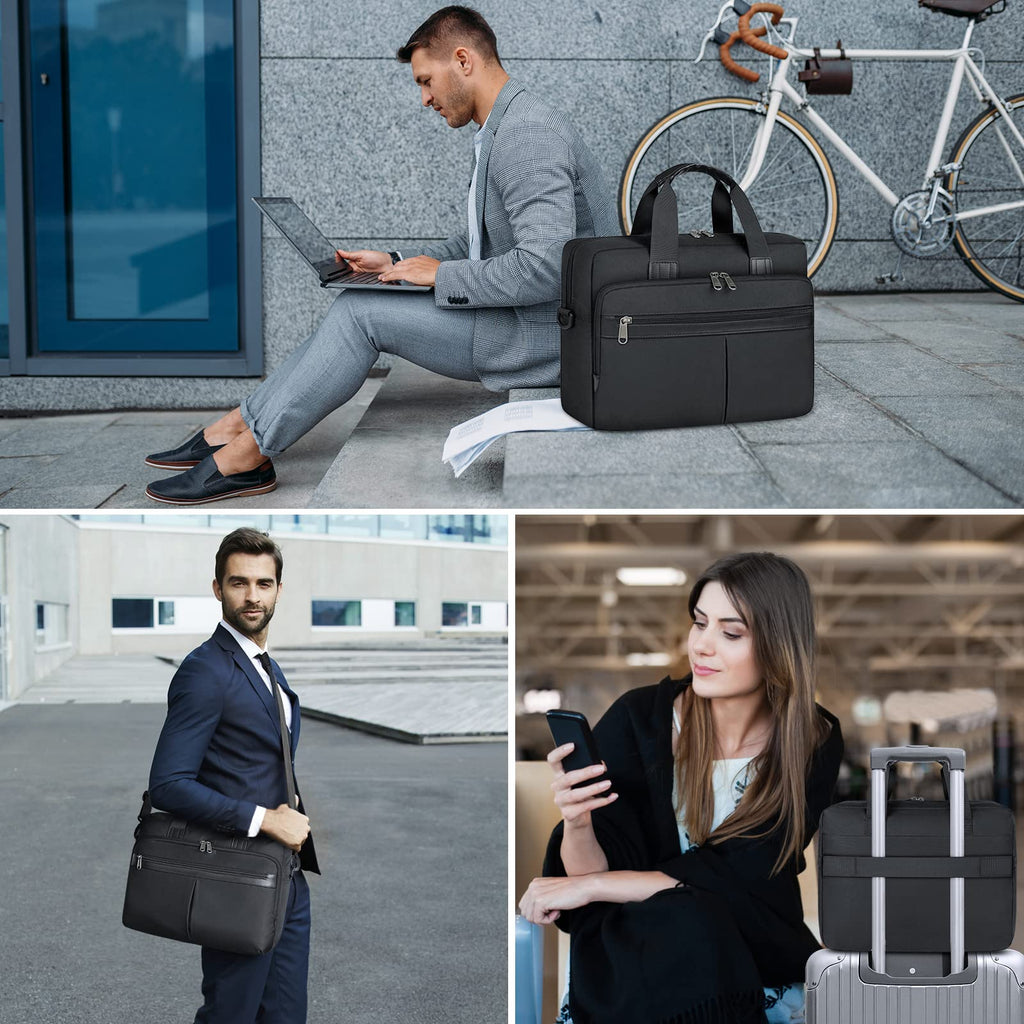 Laptop Bag 15.6 Inch Waterproof Briefcase for Men Large Laptop Carrying Case Computer Messenger Bag for Travel Work Business, Black