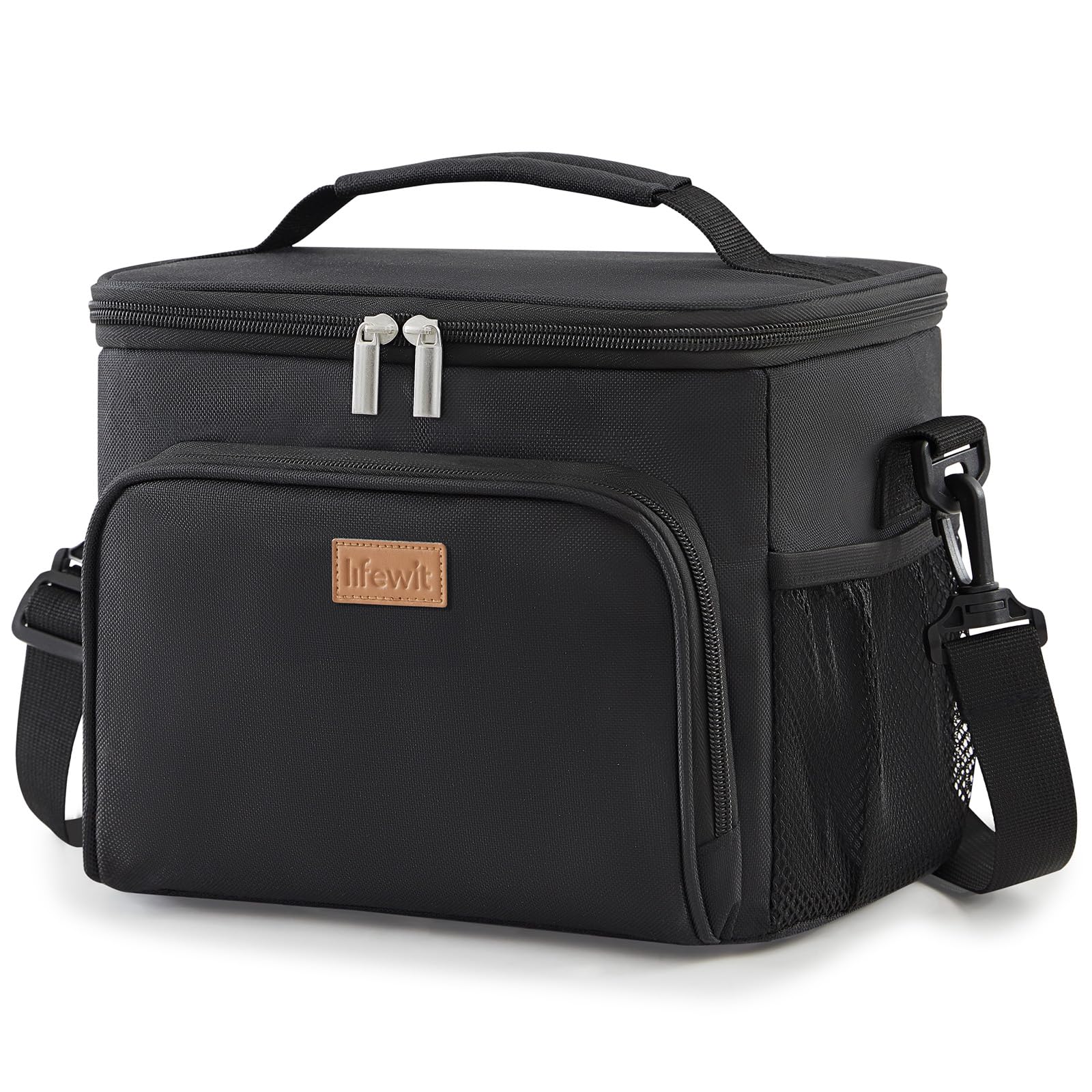 Lifewit Insulated Lunch Bag for Men, Reusable Lunch Box Women, Portable Cooler Freezable Soft Tote Bag Leakproof with Adjustable Shoulder Strap for Adult/Kid for Work/Picnic/School,Black 15L