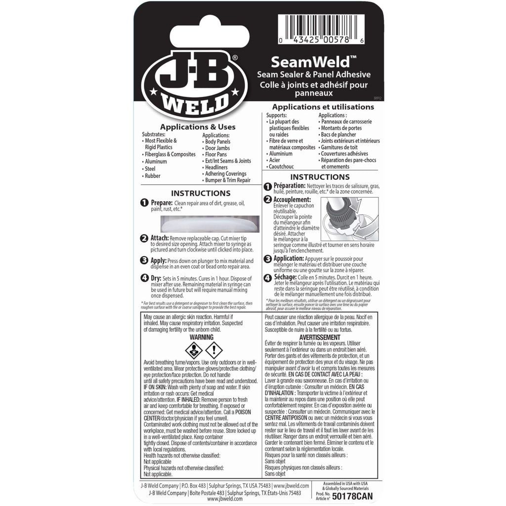 JB Weld SeamWeld Seam Sealer & Panel Adhesive, White, 25ml (Pack of 1) – Vibration & Impact Resistant, Protects Against Corrosion - Ideal for Body Panels, Door Jambs, Ext/Int Seams & Joints