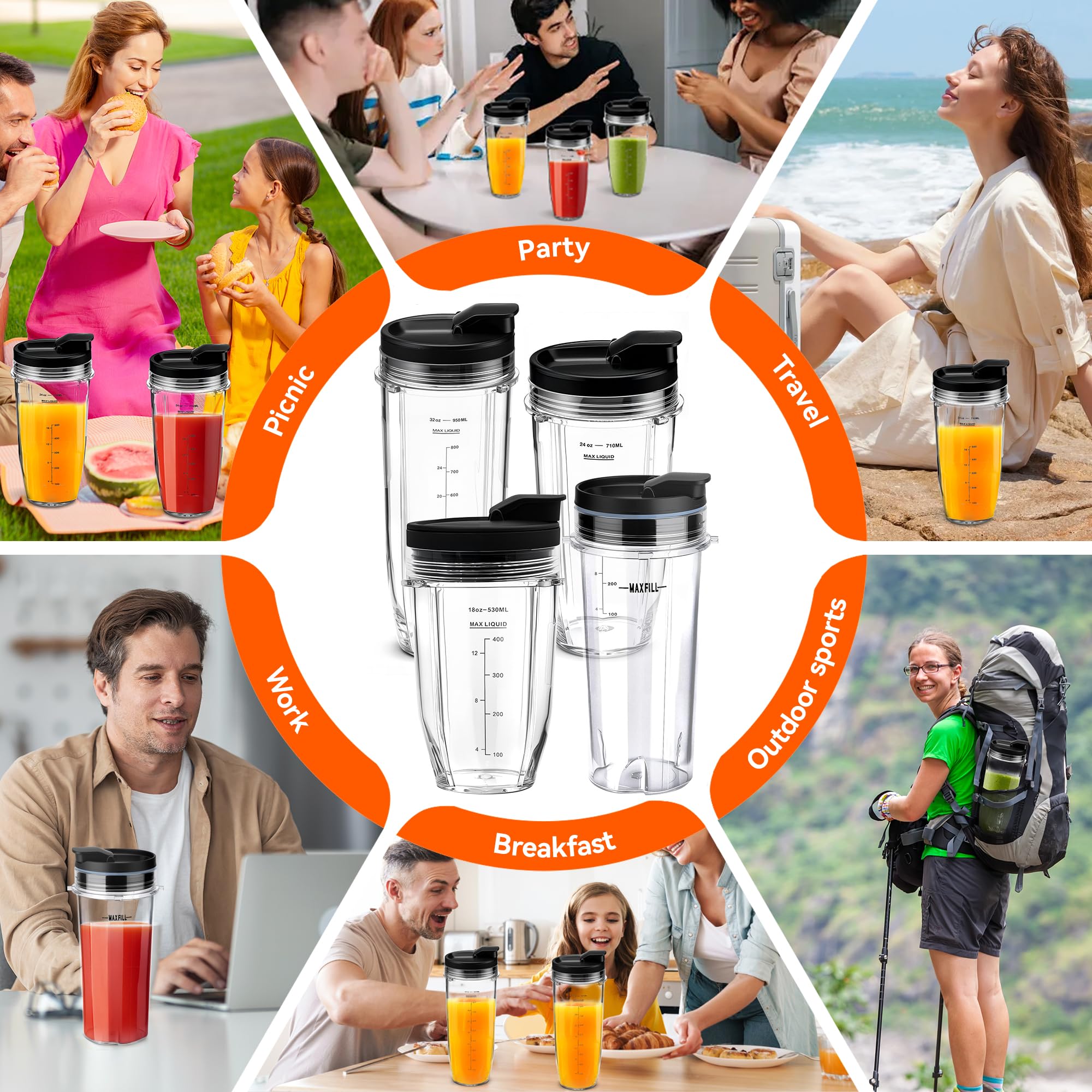 2Pcs Replacement 24oz Blender Cup with Sip Seal Lid for Nutri Ninja BL450 BL456 BL480 BL482 BL640 BL642 BL682 BN400 BN750 BN800 NN100 Foodi SS101 SS151 SS351 SS401 SS400 Ninja Auto IQ Series Blender