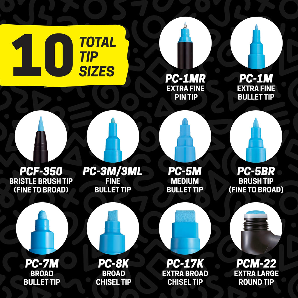 Posca Full Set of 8 Acrylic Paint Pens with Reversible Medium Point Pen Tips, Posca Pens are Acrylic Paint Markers for Rock Painting, Fabric, Glass Paint, Metal Paint, and Graffiti