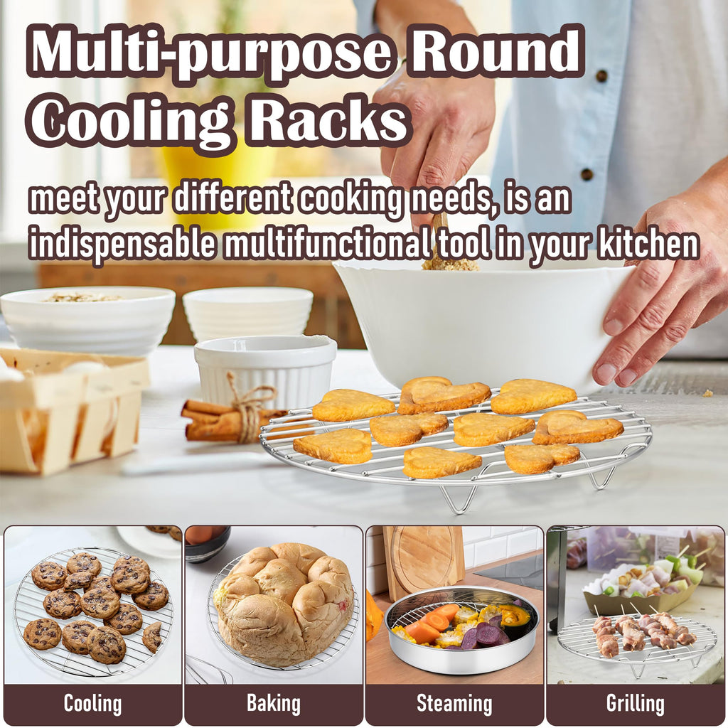 Round Cooling Rack, HaSteeL 3 Pcs Stainless Steel Steaming Roasting Grilling Baking Racks, Non-stick Wire Rack for Air Fryer, Pressure Cooker, Non-toxic & Rust Free, Oven & Dishwasher Safe -19/23/27cm