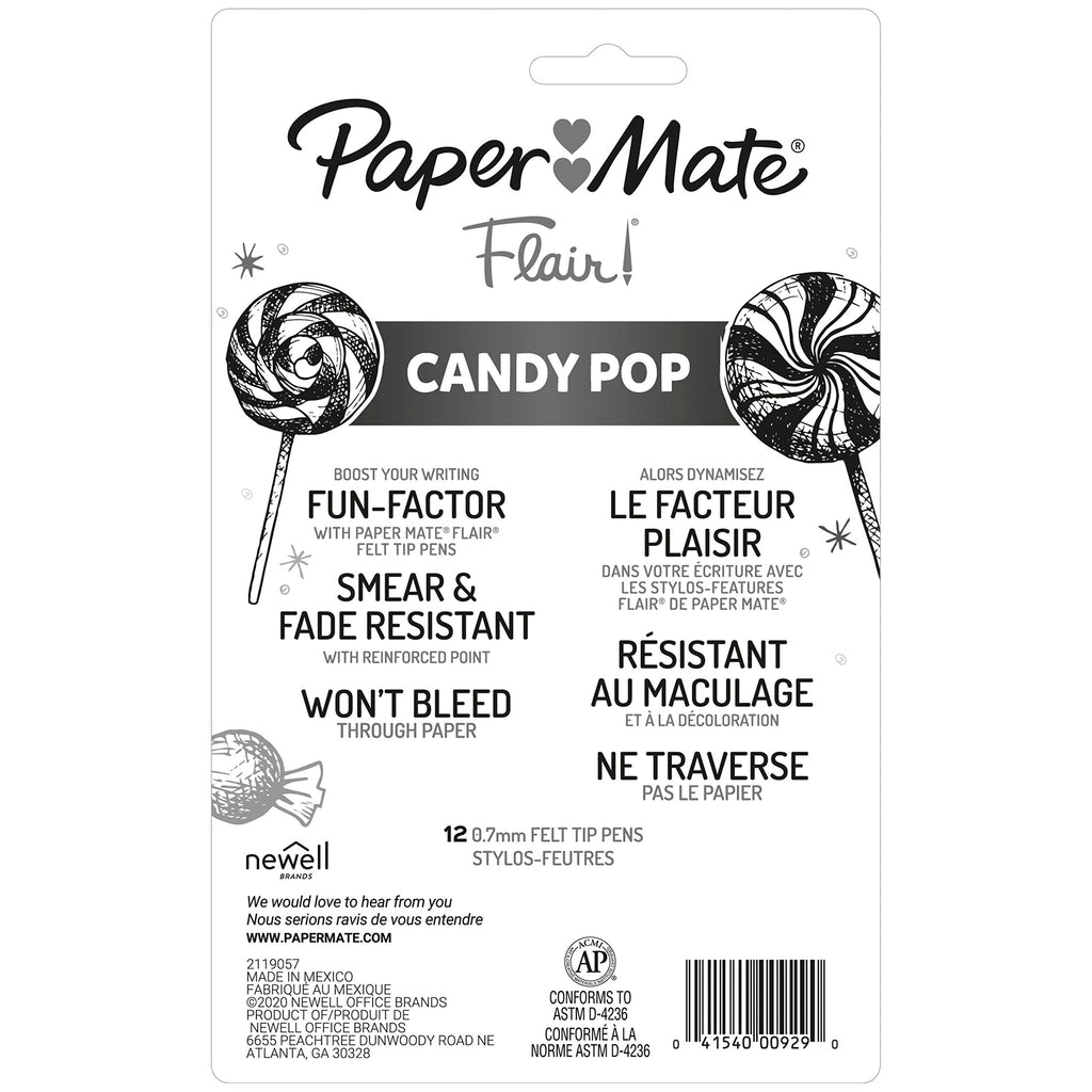 Paper Mate Flair Felt Tip Pens, Medium Point (0.7 mm), Special Edition Candy Pop Pack, Assorted Colours, 12 Count