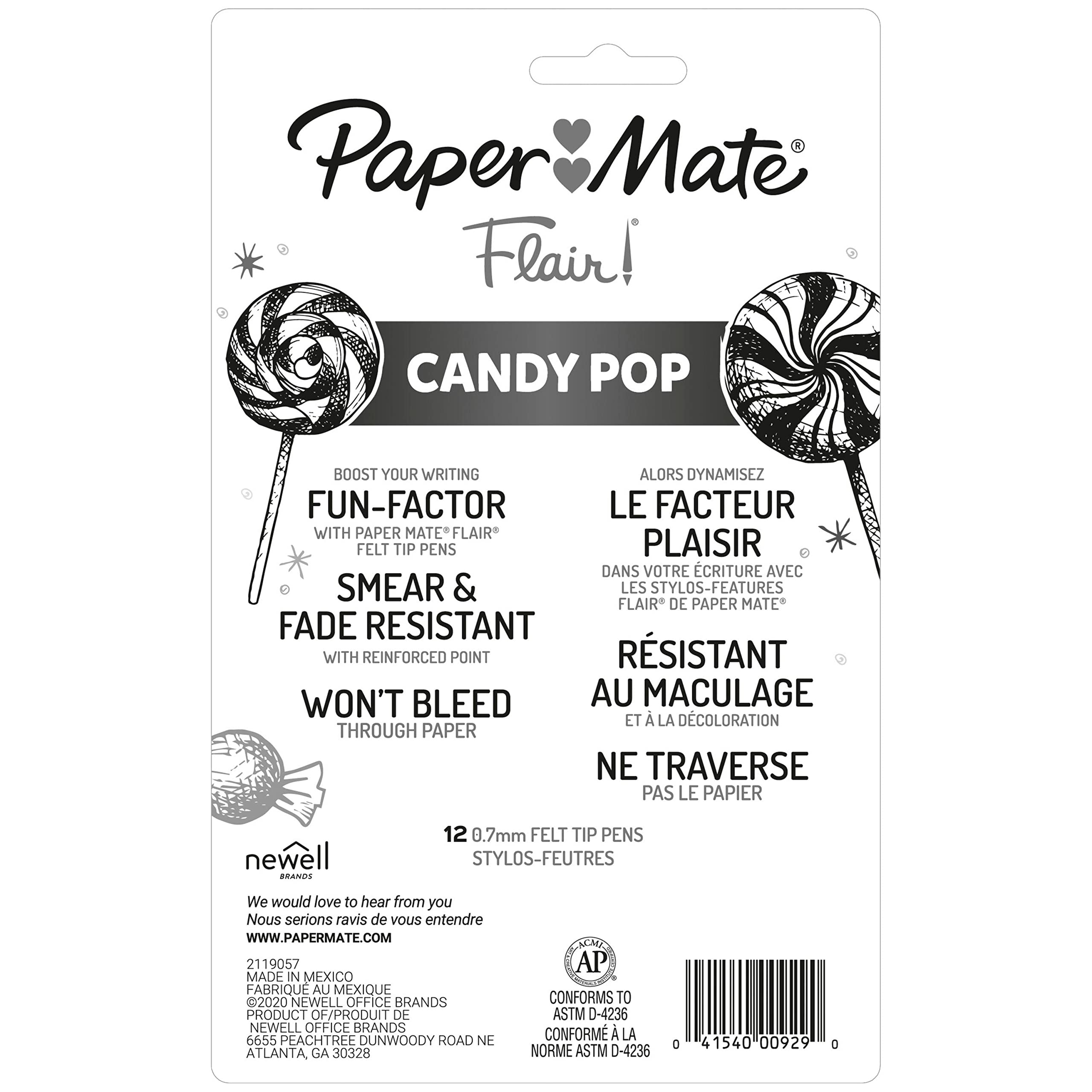 Paper Mate Flair Felt Tip Pens, Medium Point (0.7 mm), Special Edition Candy Pop Pack, Assorted Colours, 12 Count