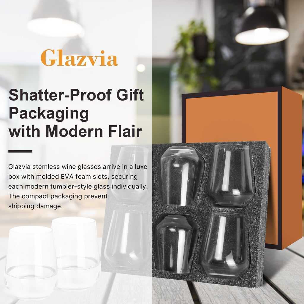 GLAZVIA Stemless Wine Glasses Set of 6, 15oz Clear Drinking Glassware Dishwasher Safe, Wine Glass Tumblers for Red or White, Gift for Party, Holiday, Anniversary, Restaurant, Home Bar, Daily Use