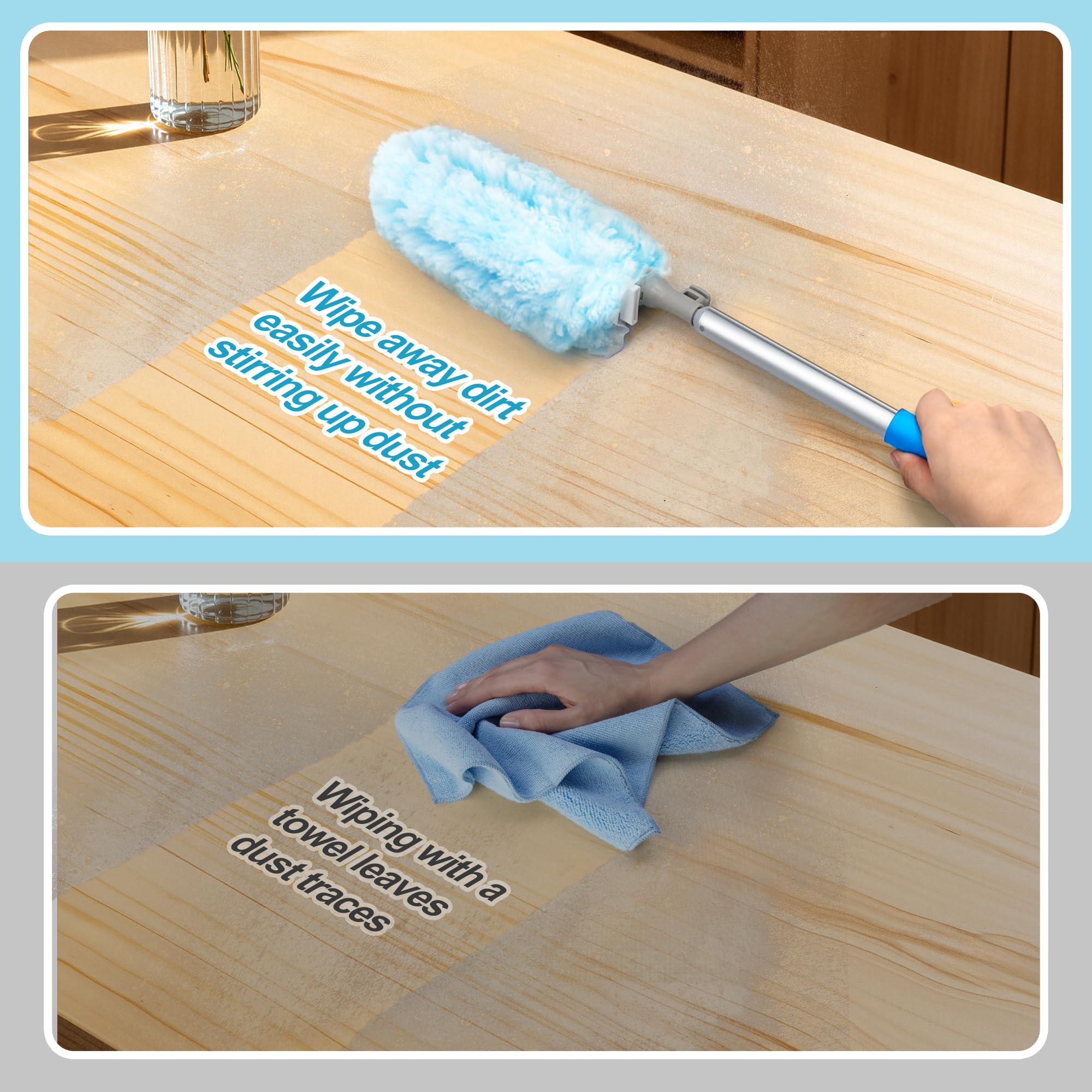 JEHONN Duster with 6 ft Extension Pole, 10 Refills Compatible with Swiffer Super Extendable Handle Heavy Duty Dusting Wand Starter Kit for Cleaning High Ceiling Fan Shelves Vent Window Blind