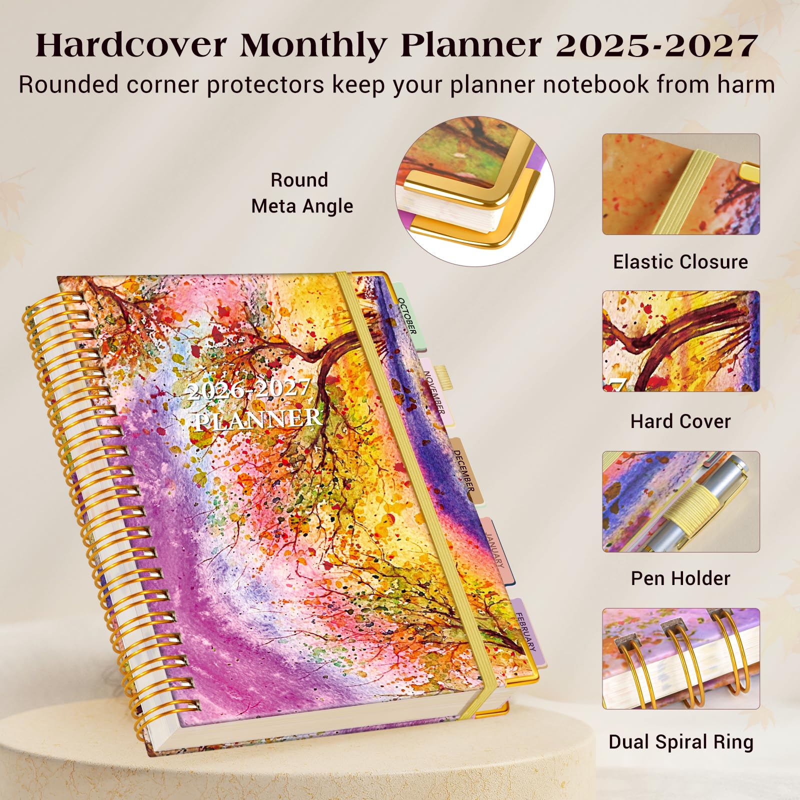 Planner 2026-2027, 18 Months Weekly and Monthly Daily Planner from January 2026 - June 2027, 8.5" x 11" A4 Large Hardcover Agenda Organizer Book 2026 with Tabs, Spiral Yearly Calendar Planners for School Work Home, Autumn Tree