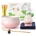 TEANAGOO Matcha Set Pink, 7 Pcs Matcha Whisk Set, Matcha Kit for Ceremony, Tradition Tea Set for Making Breakfast/Latte, Matcha Whisk Set with Bowl(Chawan)/Whisk and Holder, Gift for Family/Friend