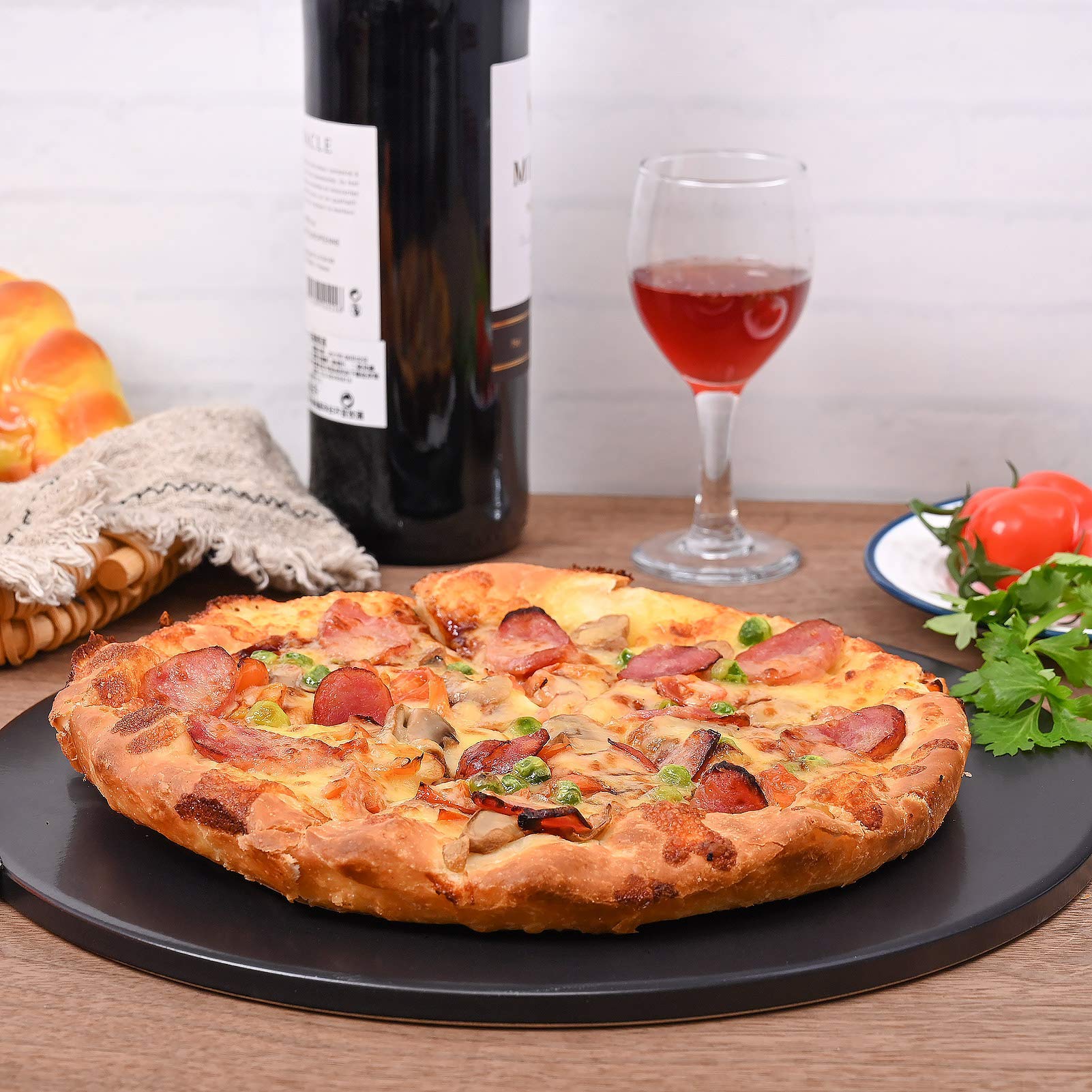 Menesia 12 Inch Black Non-Stick Ceramic Pizza Stone Pan, Round Oven Baking and Cooking Stone for Ovens & Grill & BBQ