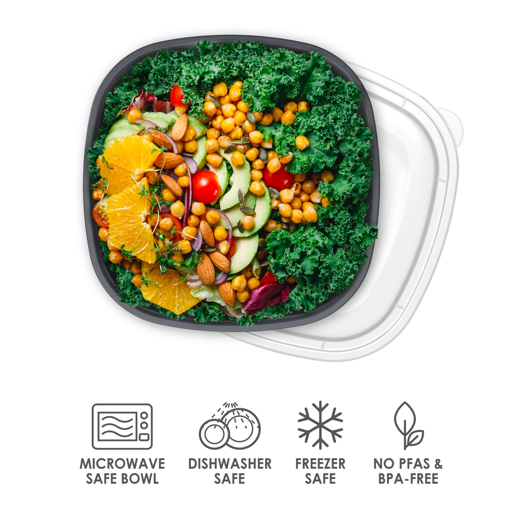 Bentgo Prep - 1-Compartment Bowls with Custom Fit Lids - Reusable, Microwaveable, Durable, PFAS & BPA-Free, Freezer and Dishwasher Safe Meal Prep Food Storage - 10 Bowls & 10 Lids (Graphite)