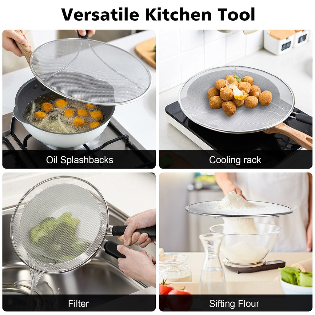 Splatter Screen for Frying Pan - 9.8" 11.4" 13" Grease Splatter Guard Hot Oil Splatter Guard, Stainless Steel Fine Mesh Splash Guard with Resting Feet for Cooking to Prevent Oil Splatter
