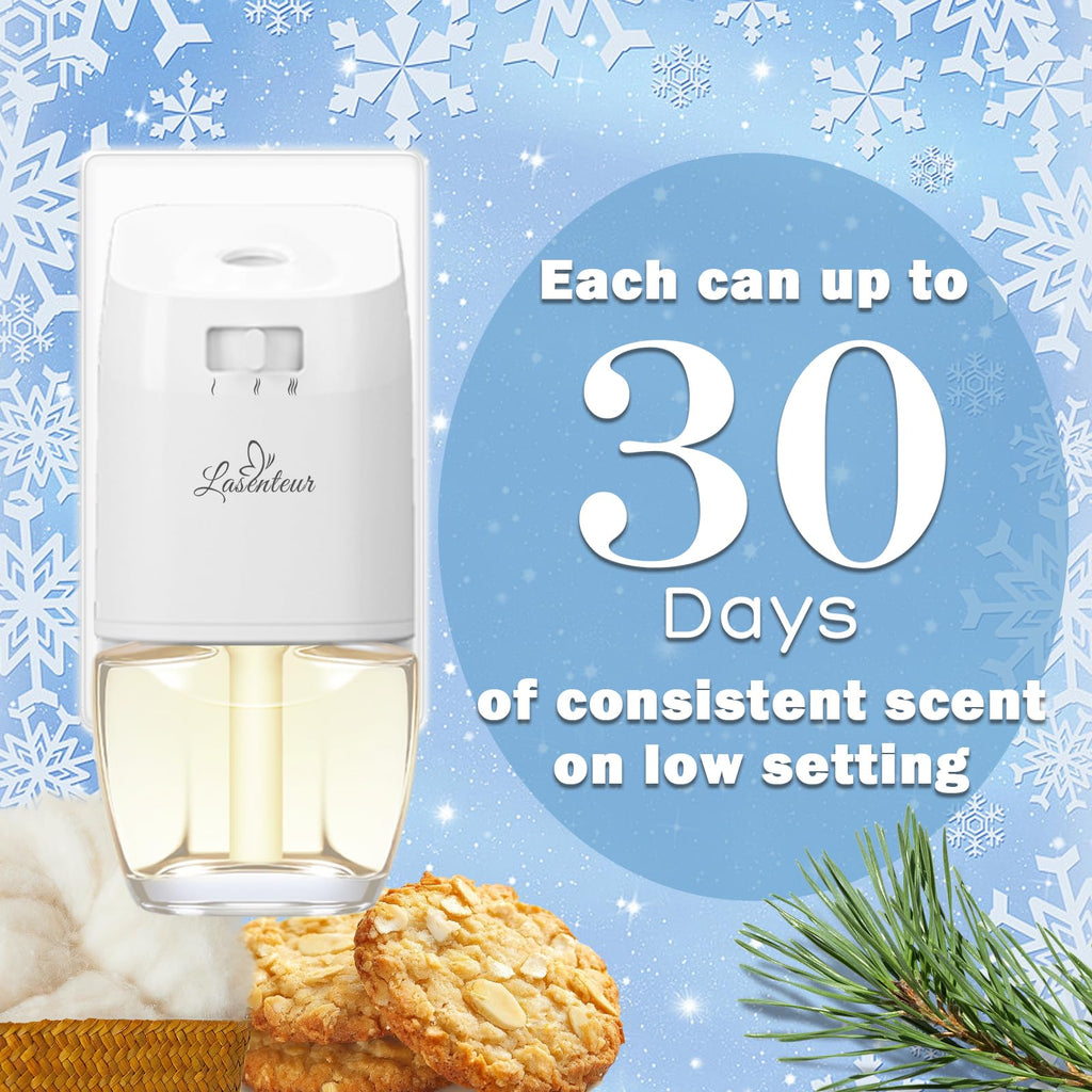 Plug in Scented Oil Refill, 12ct, Vanilla Almond Biscuit, Cashmere Wood, Fresh Cut Fraser Fir, First Snowfall, Wall Plug In Refill Oils for Home, Compatible with Air Wick & Glade, Not for Glade Plus