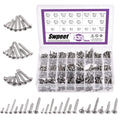 Swpeet 435Pcs 3 Types #6#8#10 SAE 304 Stainless Steel Round Pan Head and Phillips Flat Head Self Tapping Sheet Metal Screws Wood Screws with 410 Stainless Steel Truss Head Fast Self