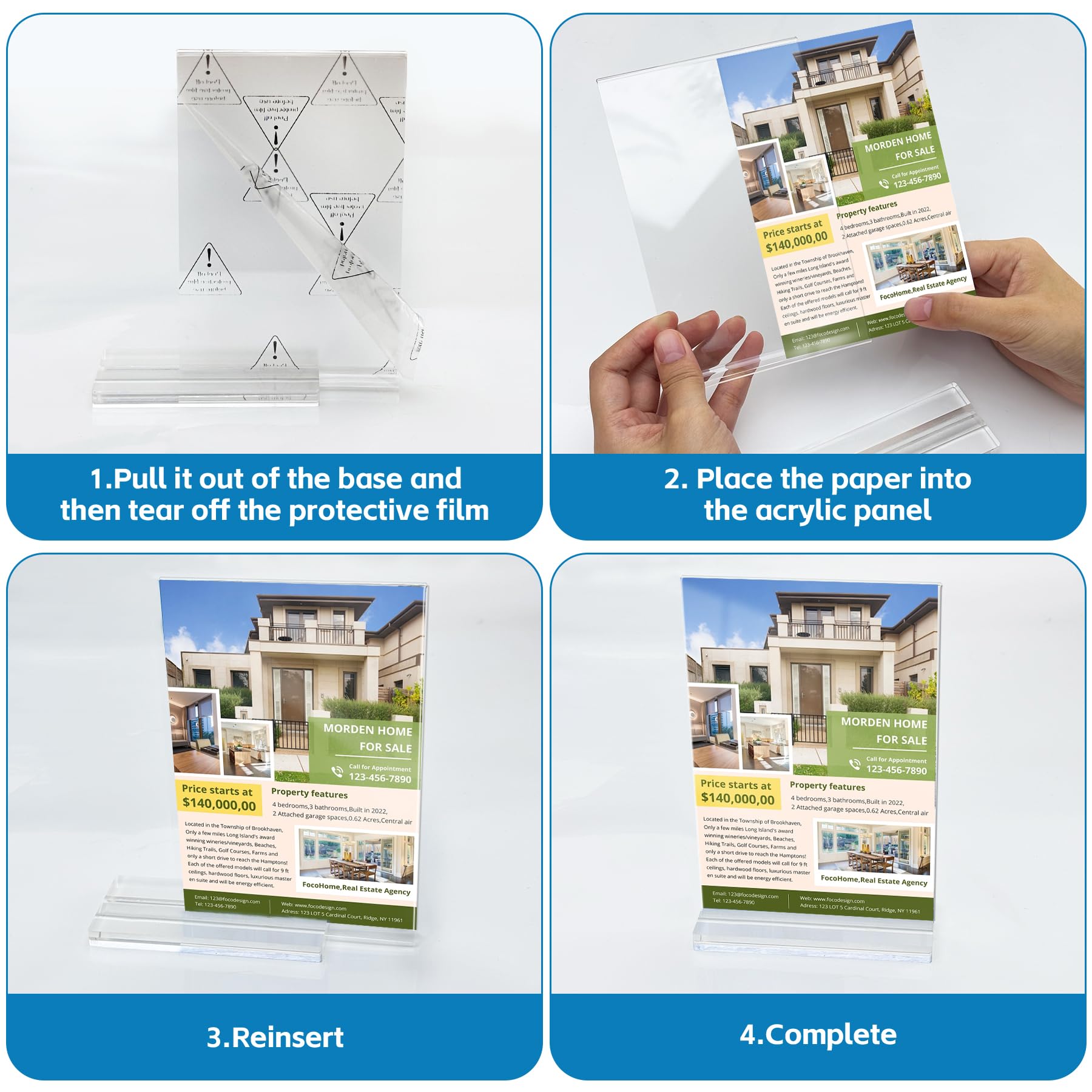 4 Pack Acrylic Sign Holder 8.5 x 11,Clear Menu Stand, Double-Sided Clear Sign Holder, Vertical Plastic Stands for Display, Stand up Table Top Frame Paper Holder for Office Business Store Restaurants