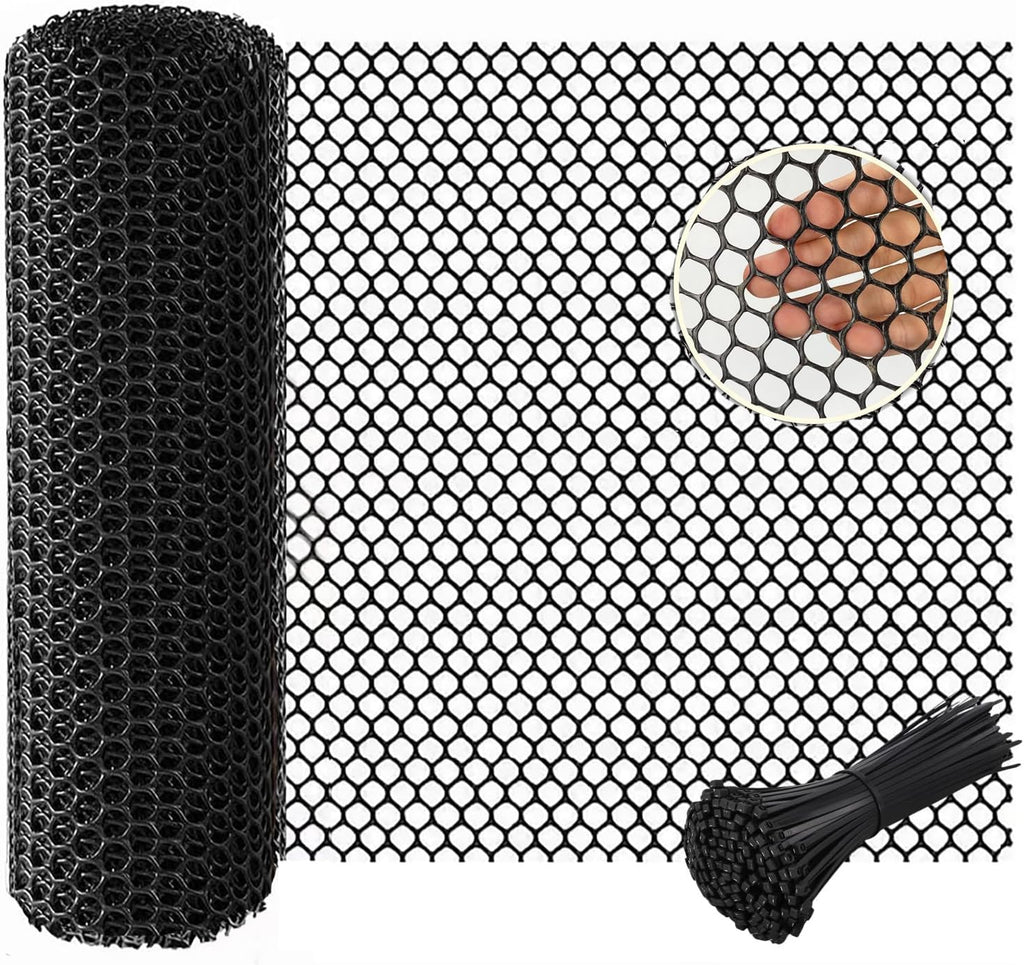 Plastic Chicken Wire Mesh Fence Roll - BEFYUS 15.7IN x 16.4FT Garden Fencing Animal Barrier with Zip Tie，Temporary Use Poultry Wires Netting for Pet,Dogs,Deer Rabbit (Black)