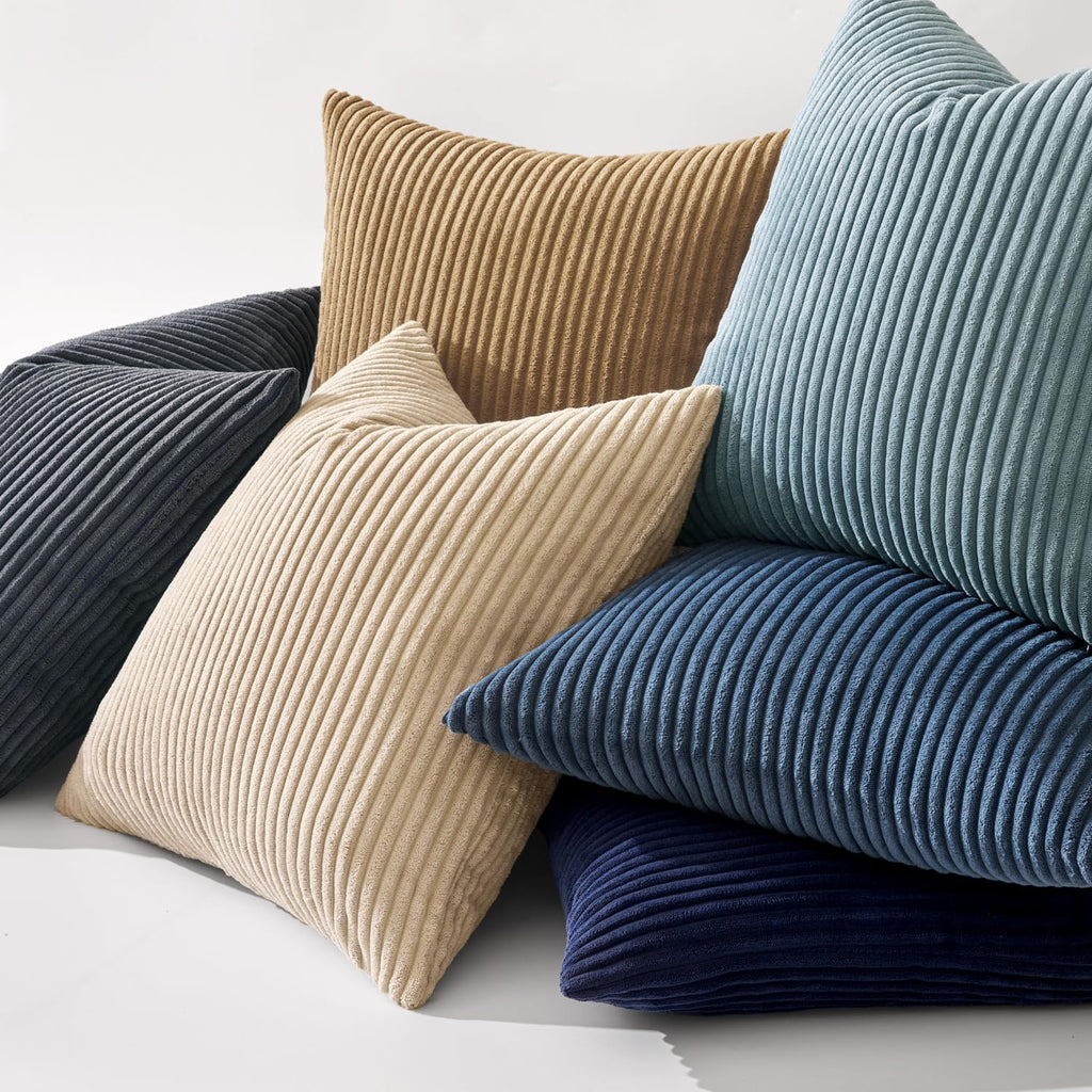 MIULEE Pack of 2 Corduroy Soft Soild Decorative Square Throw Pillow Covers Cushion Cases Pillow Cases for Couch Sofa Bedroom Car 18 x 18 Inch 45 x 45 cm, Navy Blue