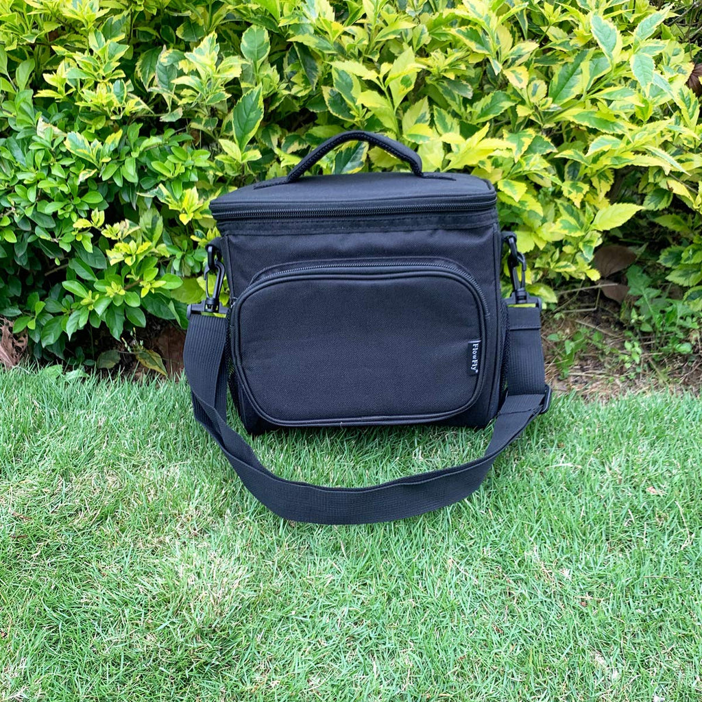 FlowFly Insulated Lunch Bag Adult Lunch Box Large Cooler Tote Bag for Men, Women, with Adjustable Strap,Front Pocket and Dual Large Mesh Side Pockets Black