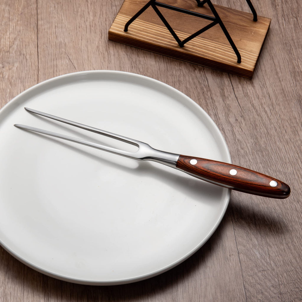 IMEEA 11.5 Inch Meat Fork Stainless Steel Carving Fork with Wooden Handle Two Prong Fork Meat Cooking Fork Barbecue Fork for Chicken Turkey Beef