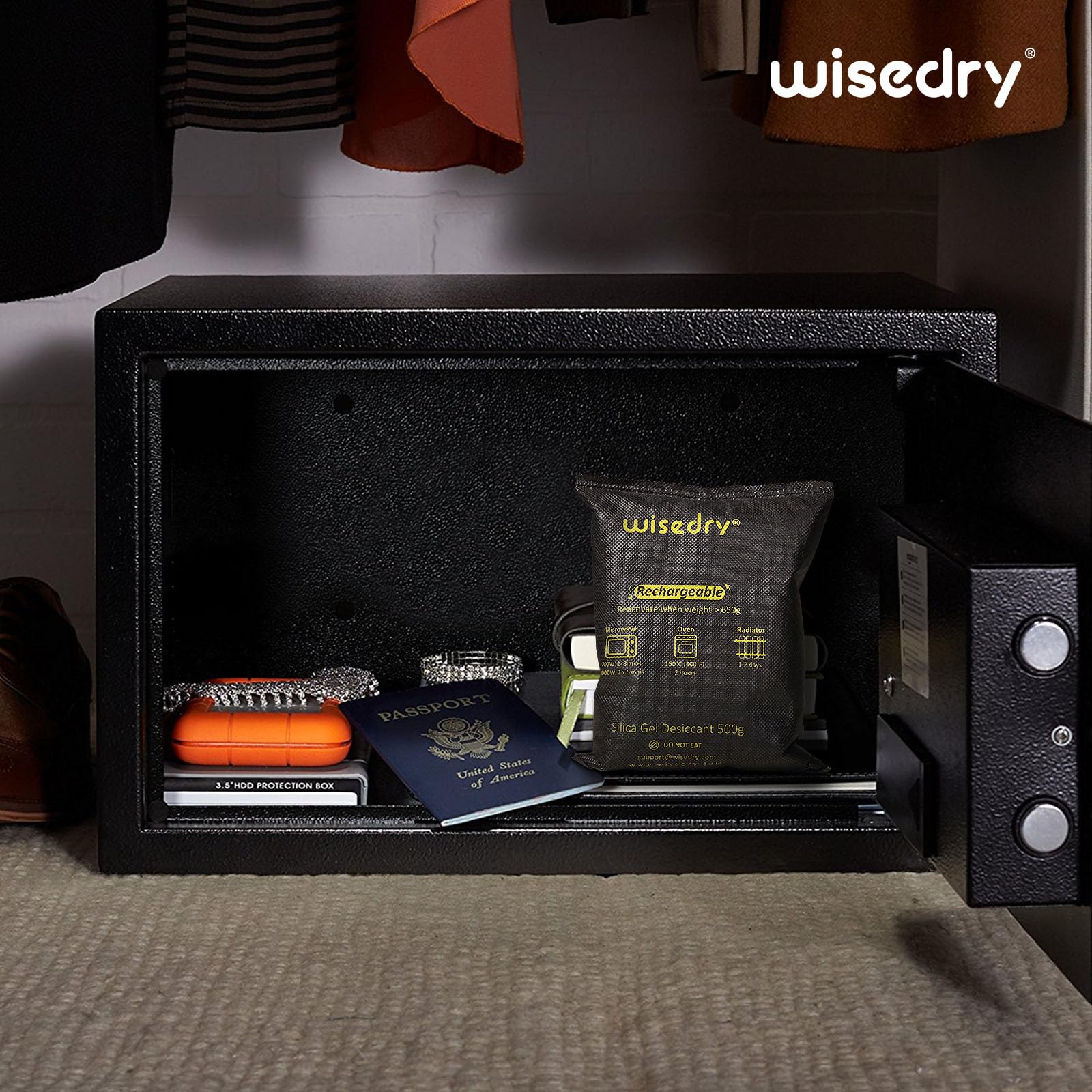 wisedry 2 x 500 Gram [2.2 lbs] Rechargeable Silica Gel Car Dehumidifier, Microwave Fast Reactivated Desiccant Packets Large for Safes Closet Basement Garage Storage Moisture Absorber Bag Reusable