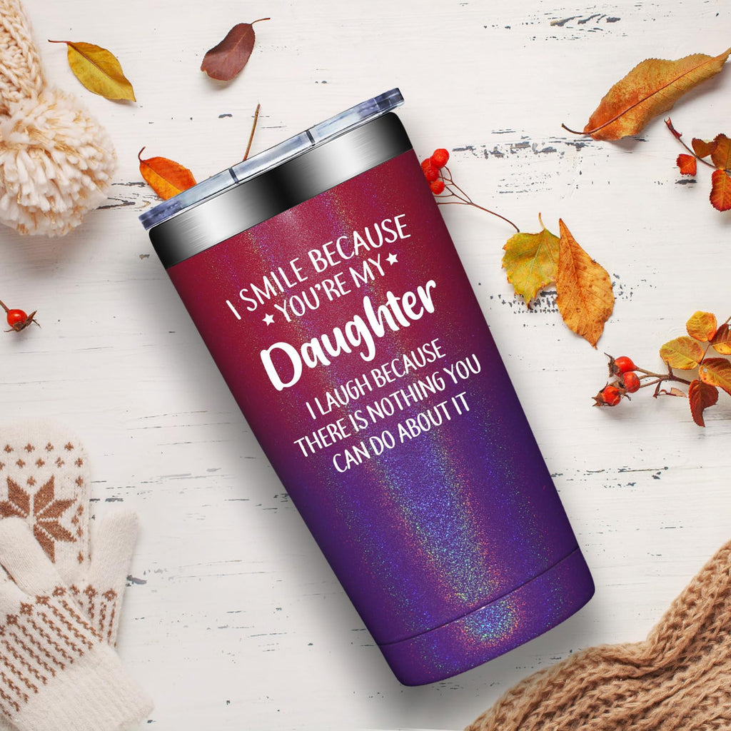 Grifarny Daughter Gifts from Mom, Dad - Mothers Day Gifts for Daughters Adult - Christmas Birthday Gift for Grown Daughters - I Smile Because You are My Daughter Tumbler Cup 20oz