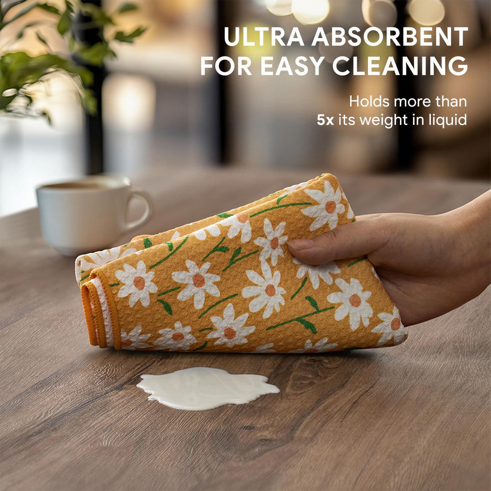 RECYCO Waffle Kitchen Towel Set of 2 - Quick Dry Microfiber Sustainable Dish Towels - Ultra Absorbent Reusable Cleaning Tea Towels - Lightweight Hand Towels,16”x 28”, Matisse Floral