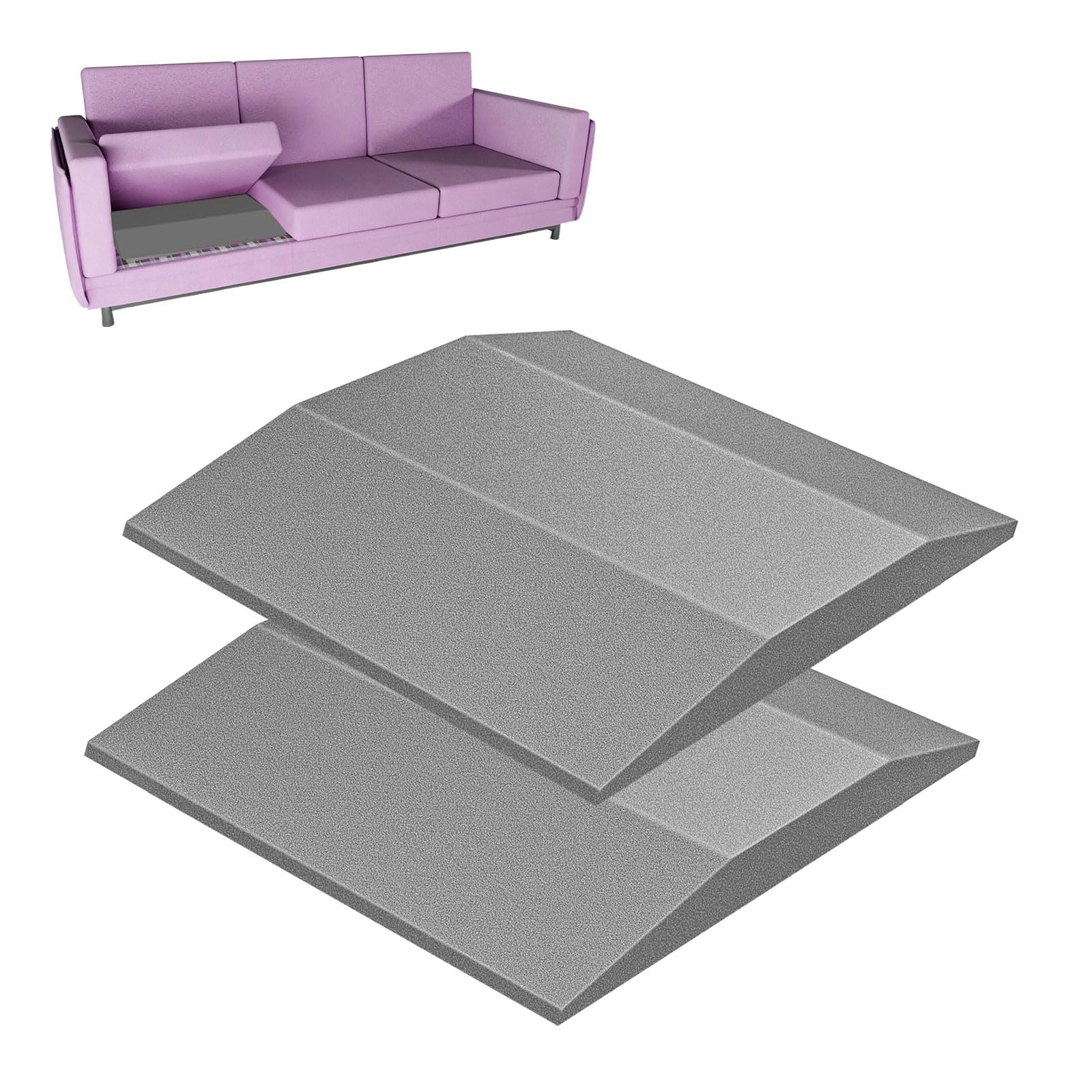 Couch Cushion Support — High-Density Foam Sofa Seat Pads for Sagging Sofas, Cut-to-Size, Enhances Comfort & Durability, 20"x20" High, Great for Home & Office, Gray Trapezoid (Two Pieces)