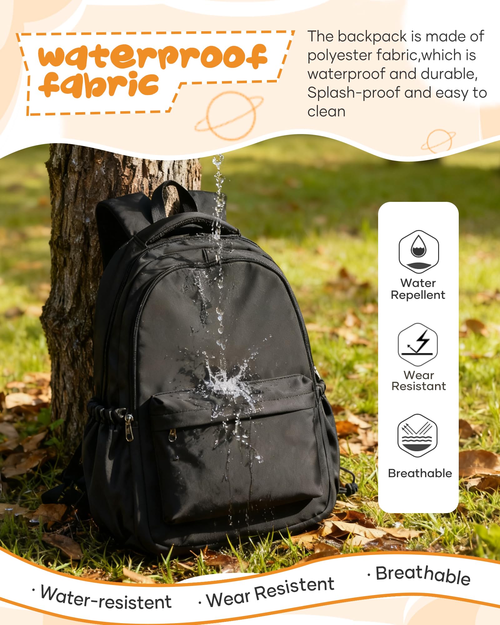 School Backpack for Women Men College High School Bag for Boys Girls Casual Daypack Laptop Backpack Waterproof Bookbag Black