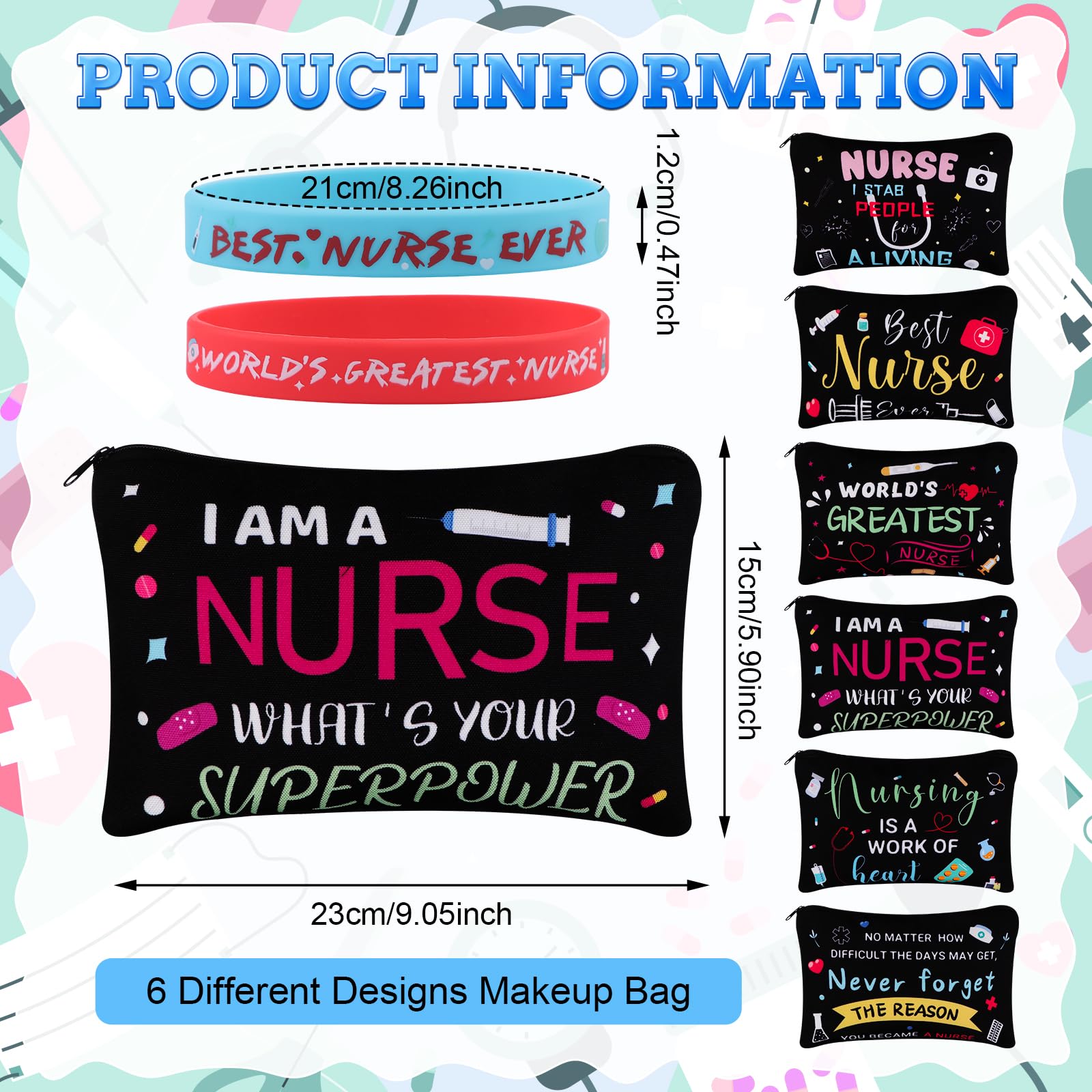 24 Pcs Nurse Appreciation Gifts Bulk Nursing Week Gifts Inspirational Notebooks Nurses Pens Makeup Bags Bracelets 2026 Nurse Week Gift Thank You Gifts for Nurses Doctor Medical Staff Nursing Students