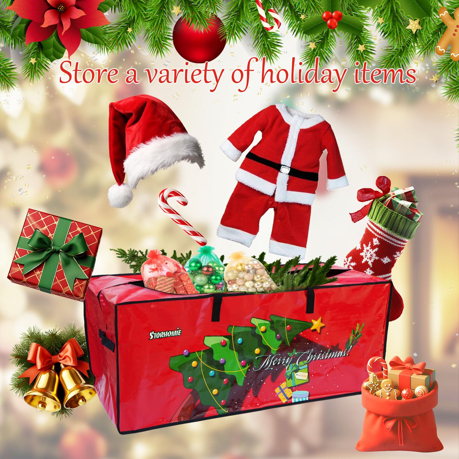 Storhomie Christmas Tree Storage Bag 7.5FT, Heavy-Duty Christmas Tree Bag,Extra-Thick Durable Waterproof Material,Christmas Tree Storage for Disassembling Artificial Tree with 3 Organizer Pouches